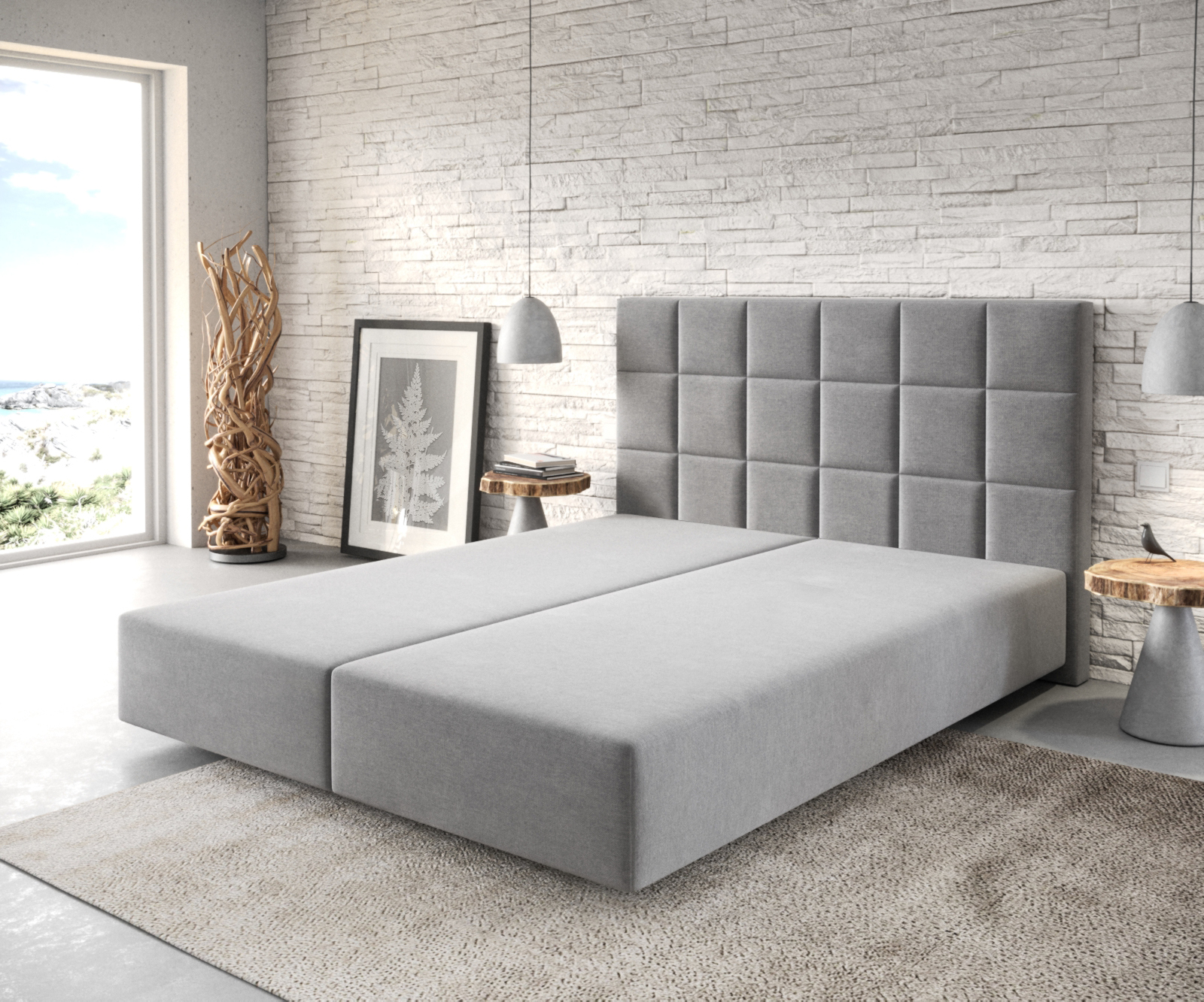 DELIFE Boxspringgestell Dream-Fine 160×200 cm Mikrofaser Grau, Bettgestelle