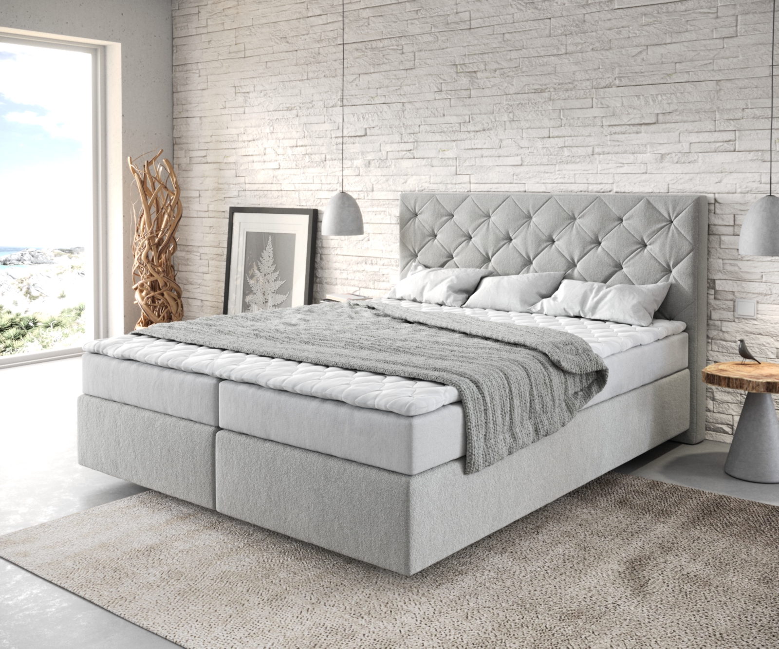 DELIFE Boxspringbett Dream-Great 160×200 cm Mikrofaser Silbergrau mit Matratze und Topper, Boxspringbetten