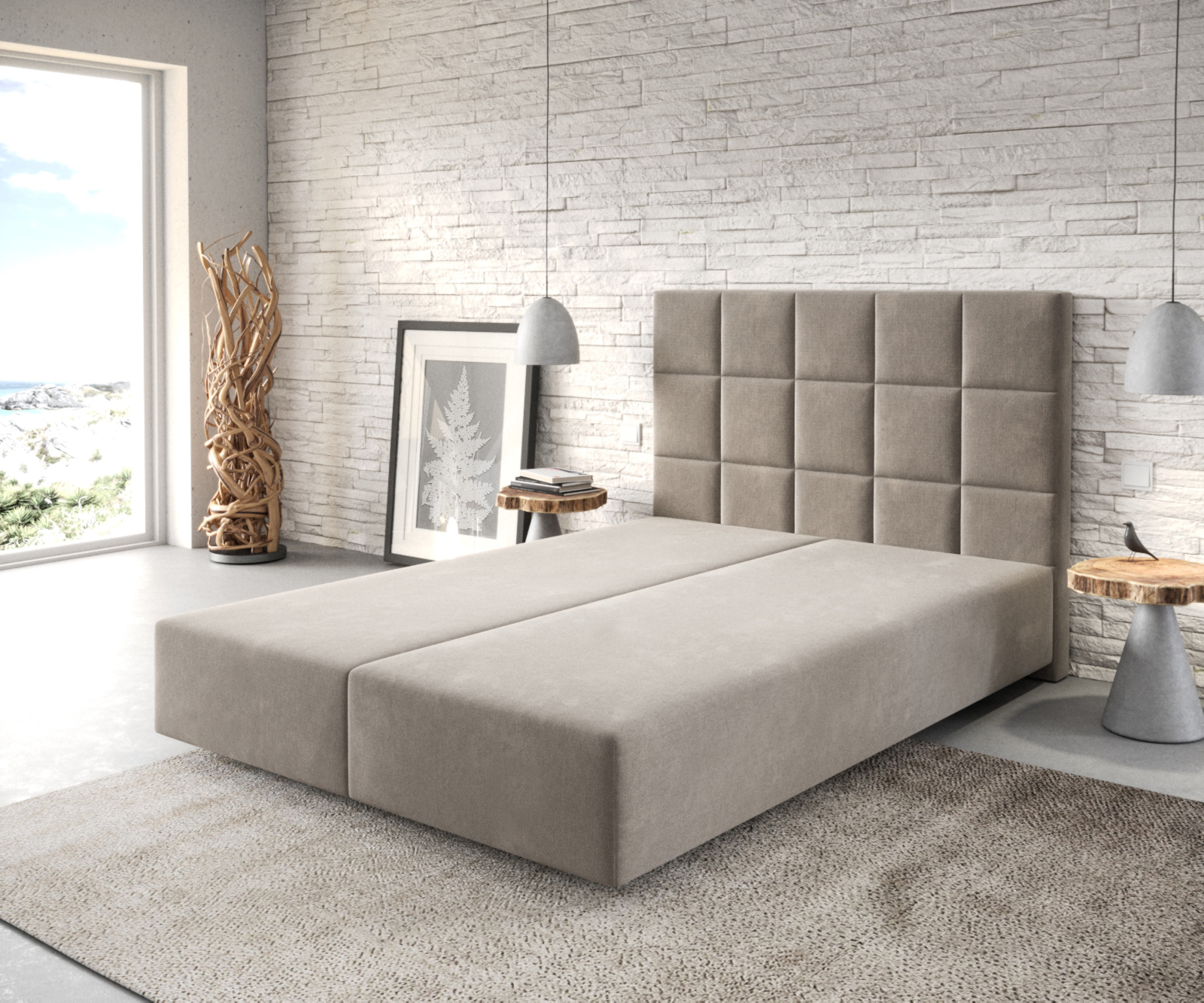 DELIFE Boxspringgestell Dream-Fine 140×200 cm Mikrofaser Beige, Bettgestelle