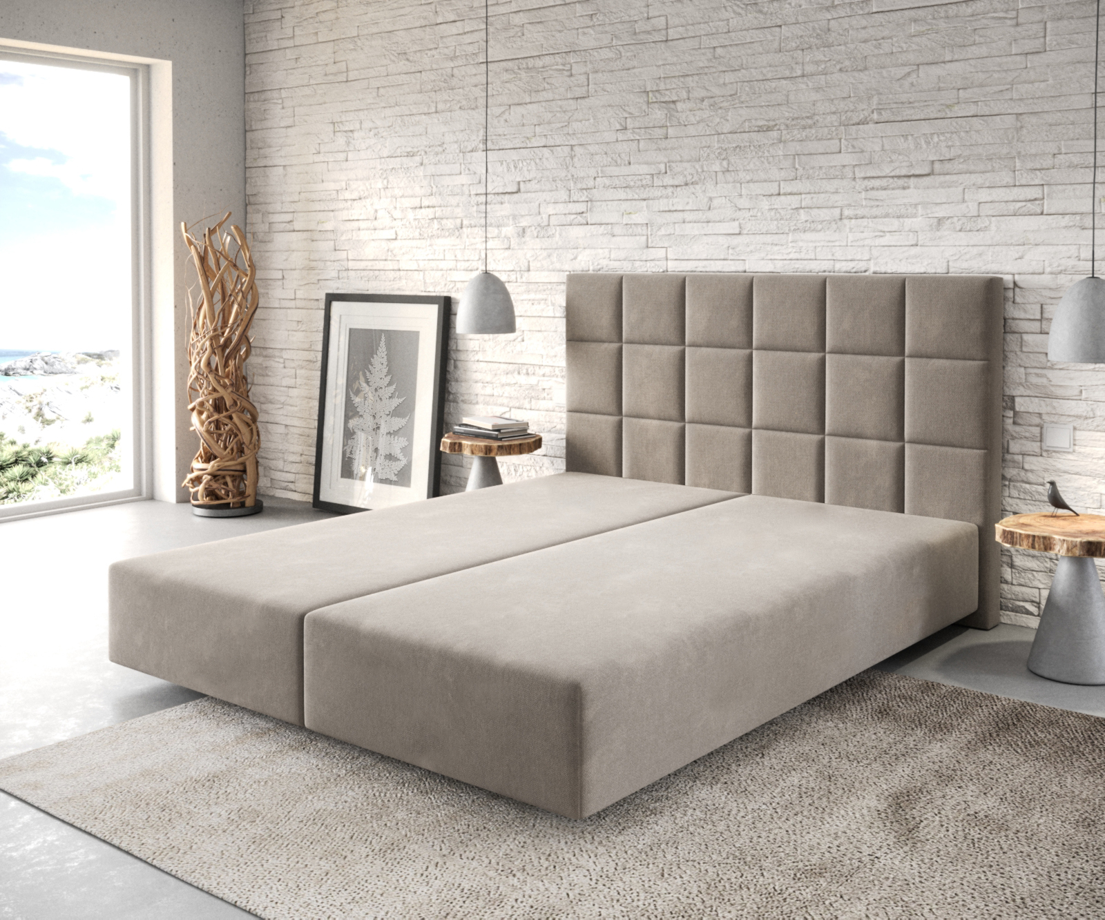 DELIFE Boxspringgestell Dream-Fine 160×200 cm Mikrofaser Beige, Bettgestelle