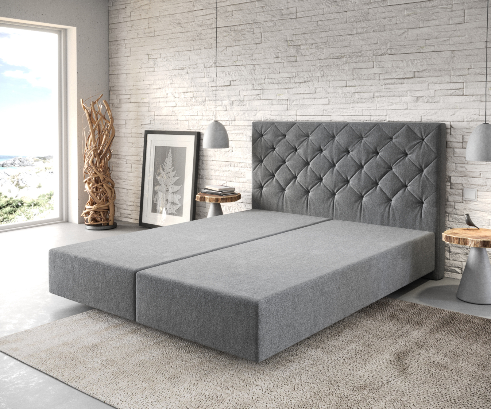 DELIFE Boxspringgestell Dream-Great 160×200 cm Mikrofaser Anthrazit, Bettgestelle