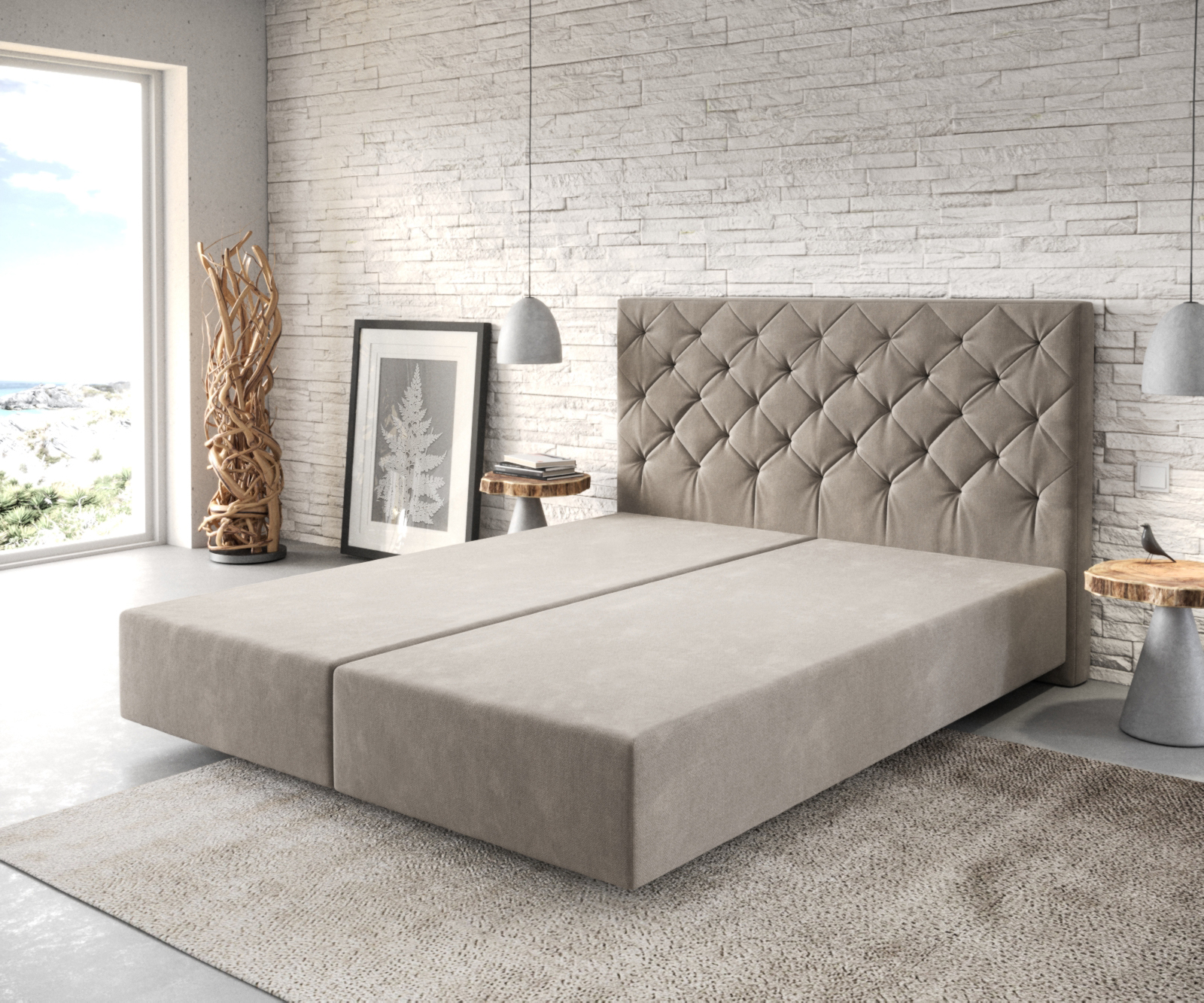 DELIFE Boxspringgestell Dream-Great 160×200 cm Mikrofaser Beige, Bettgestelle