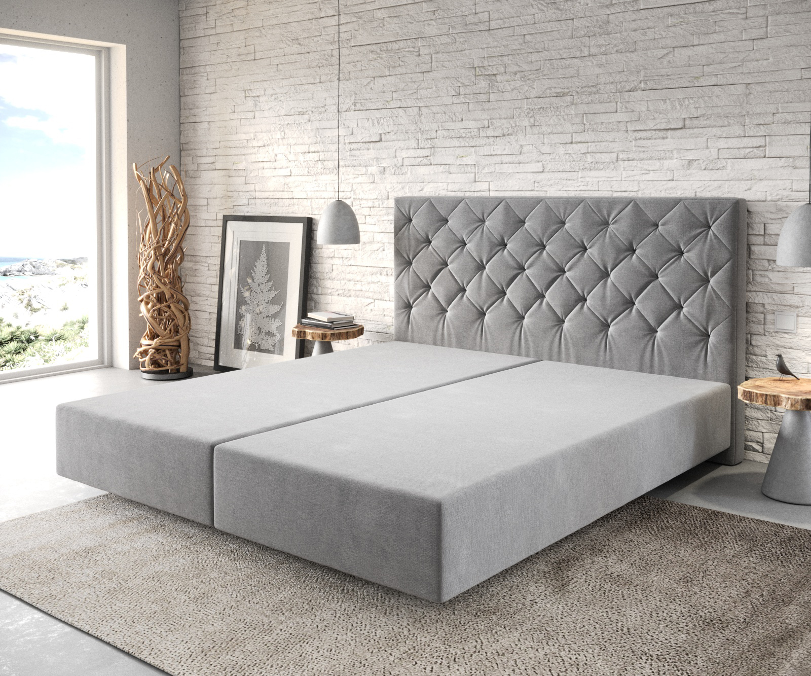 DELIFE Boxspringgestell Dream-Great 180×200 cm Mikrofaser Grau, Bettgestelle