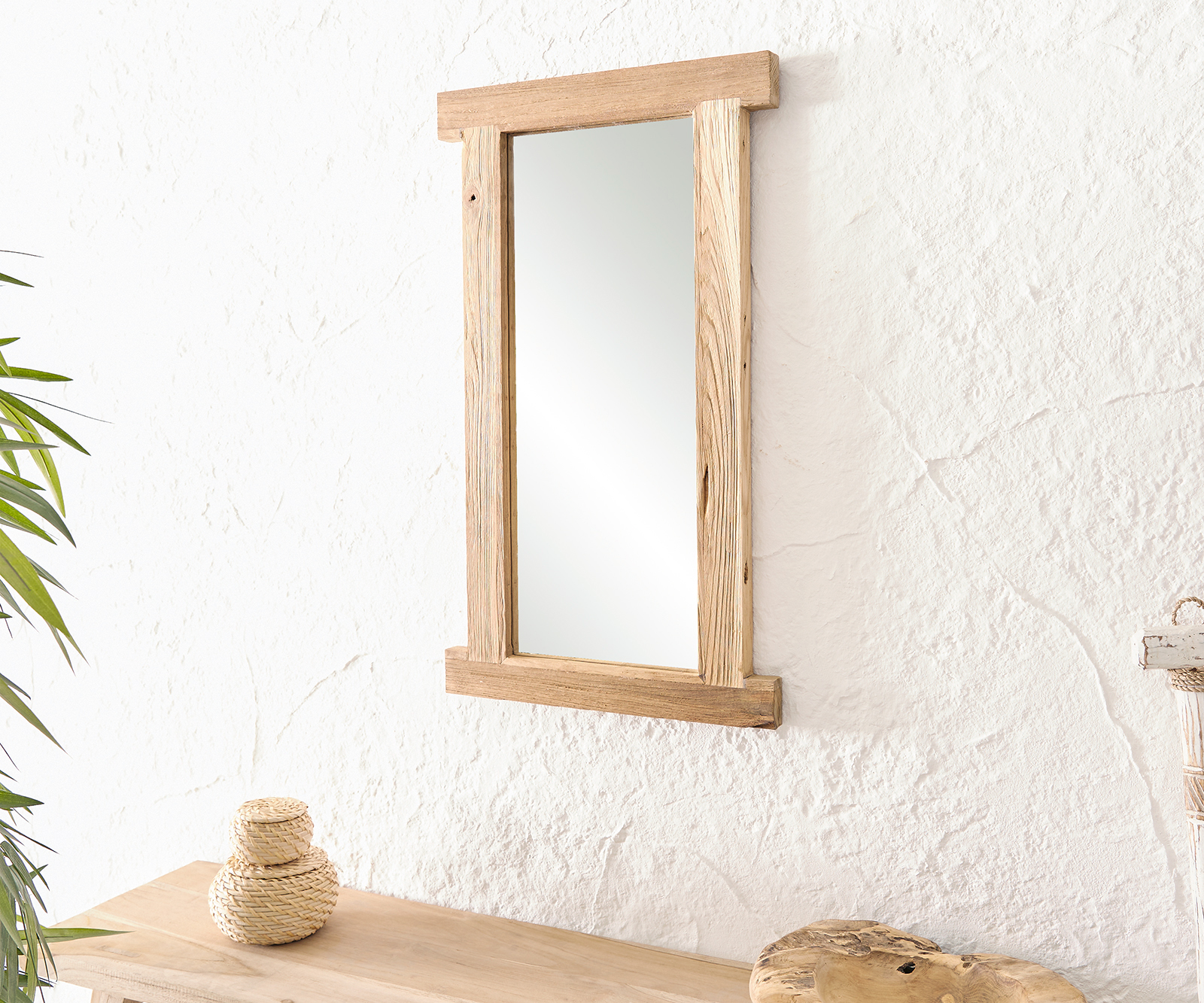 DELIFE Spiegel Zain 40×70 cm Natur Teak Holz, Spiegel