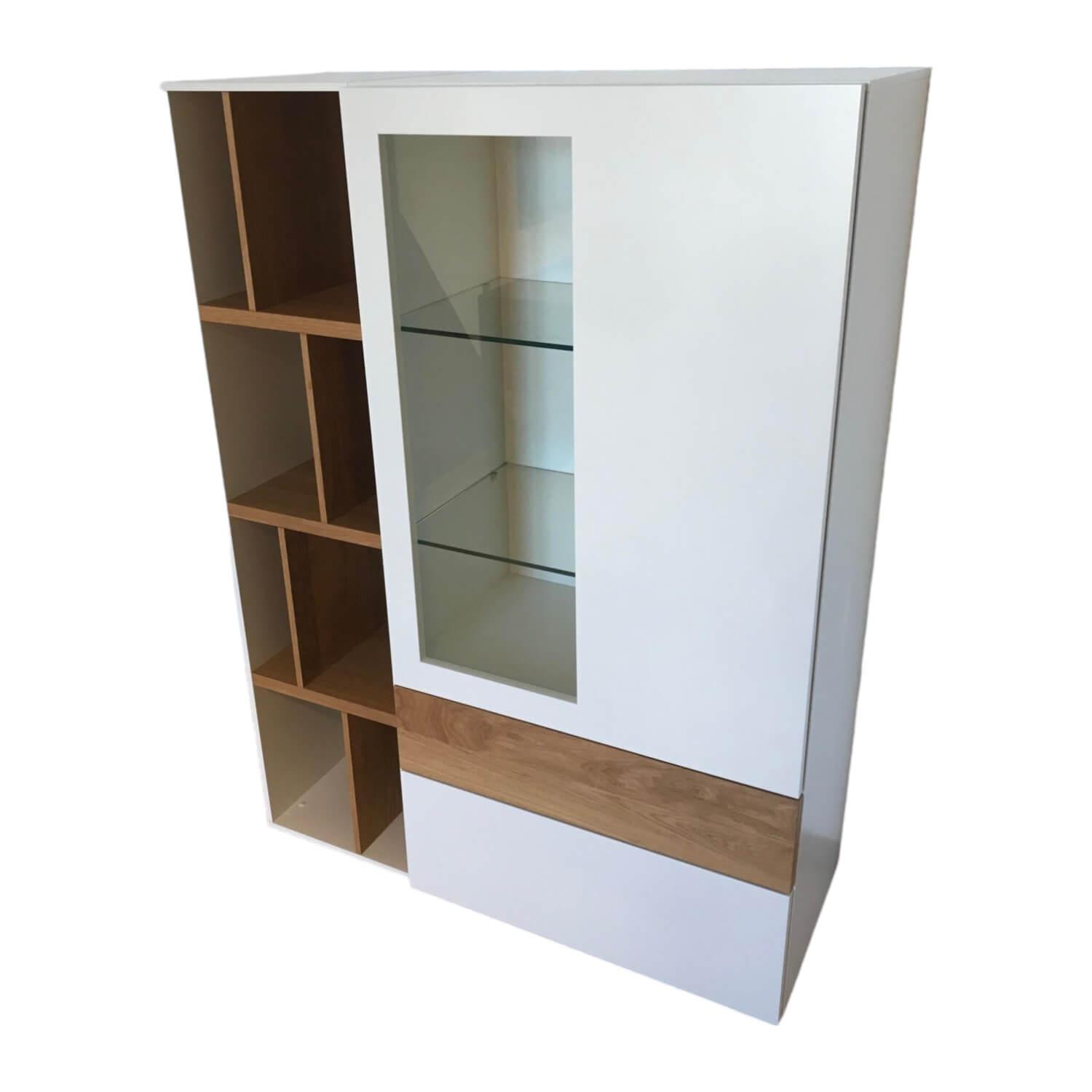 Highboard Now Vision Lack Weiß Akzente Natureiche Tür Mit Glasausschnitt Grifflo…