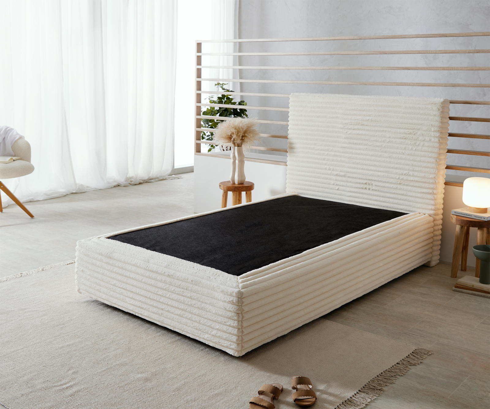 DELIFE Boxspringgestell Dream-Well Plüsch-Cord Beige 120×200 cm, Boxspringbetten