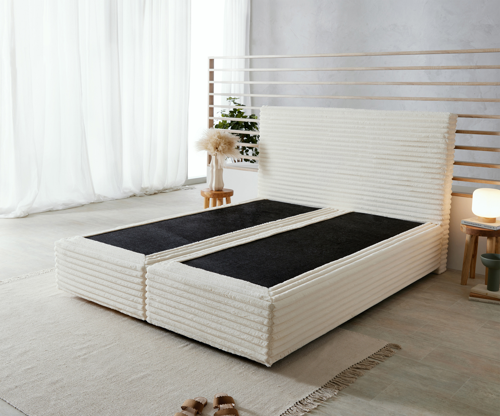 DELIFE Boxspringgestell Dream-Well Plüsch-Cord Beige 160×200 cm, Boxspringbetten