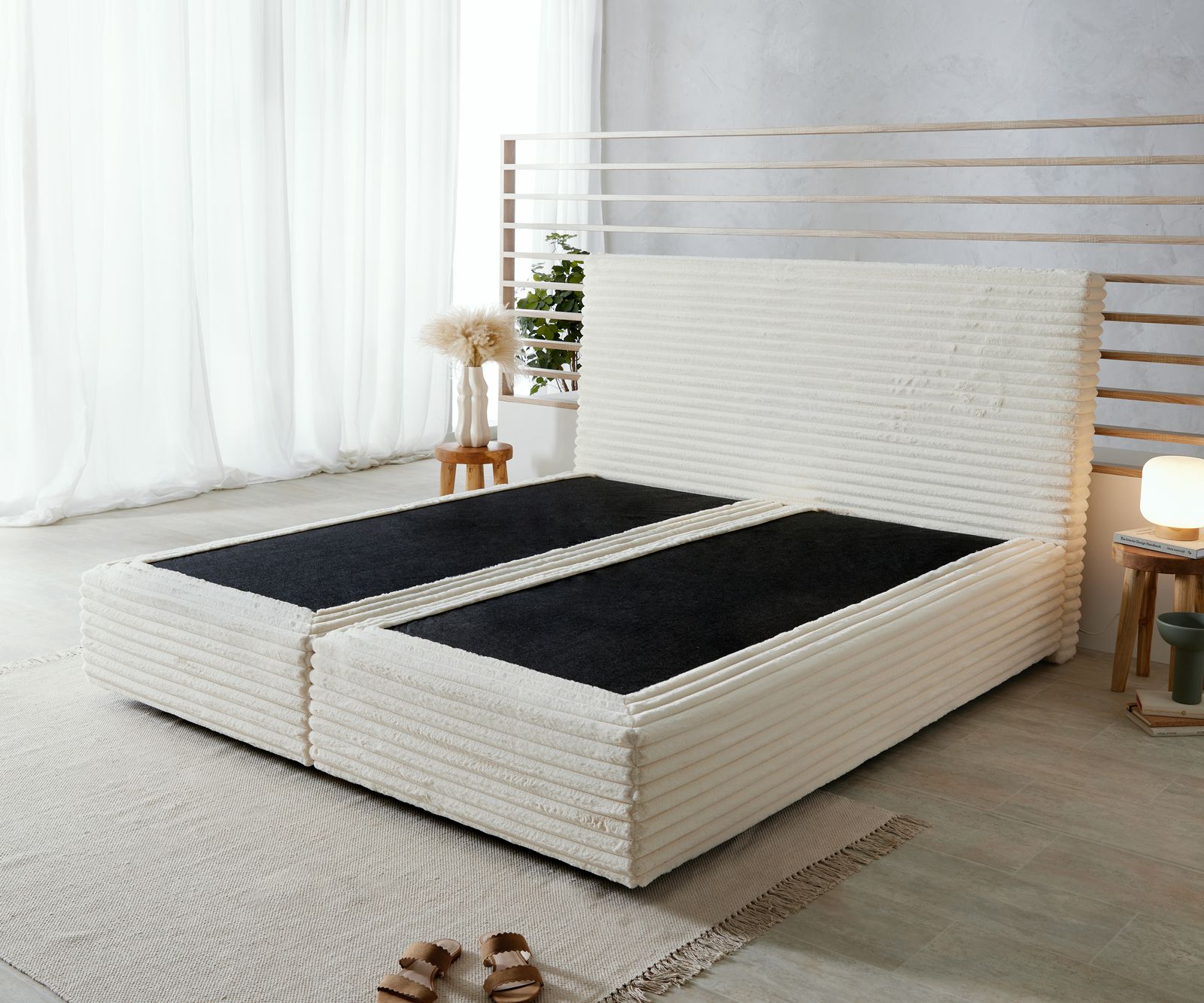 DELIFE Boxspringgestell Dream-Well Plüsch-Cord Beige 180×200 cm, Boxspringbetten