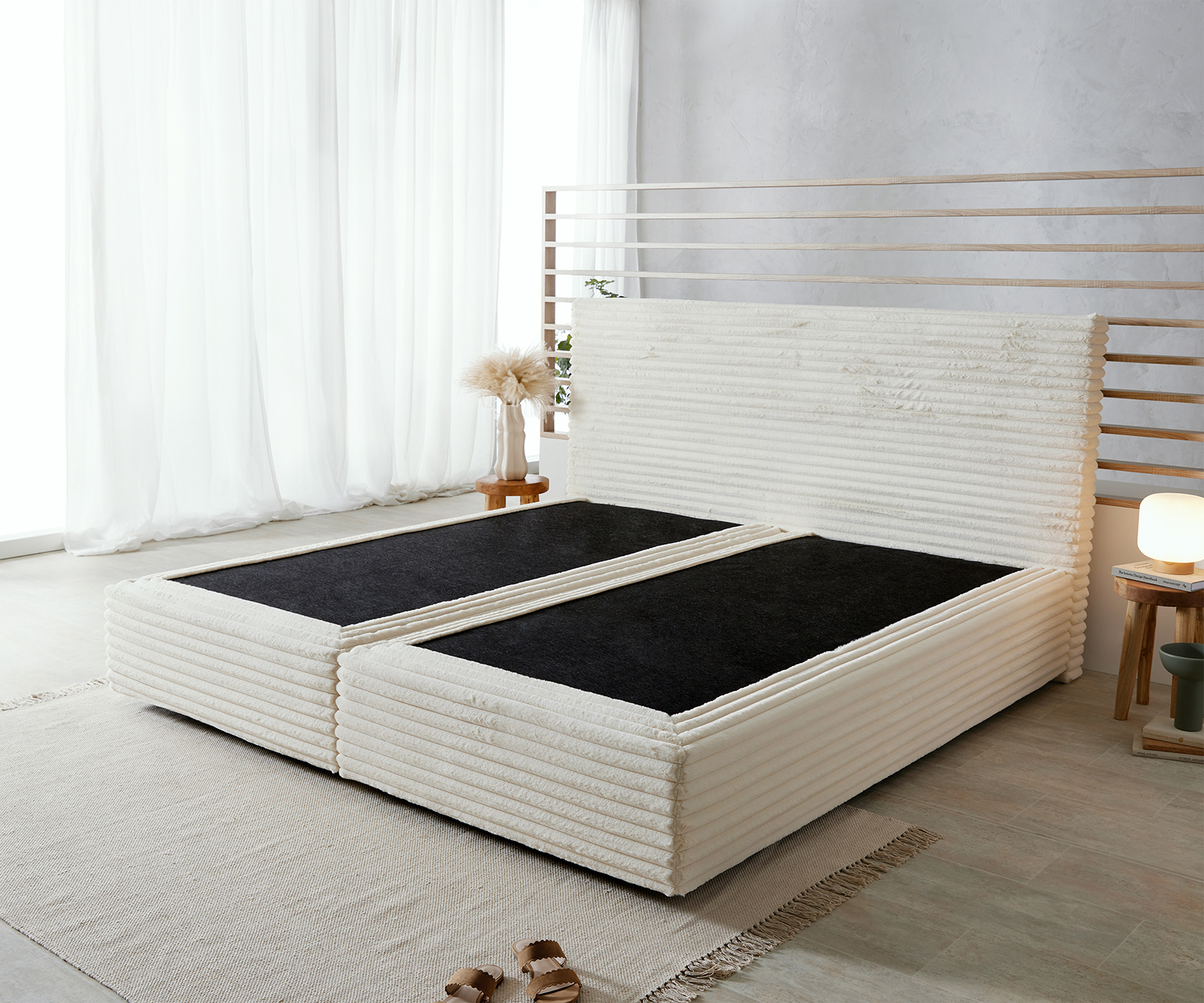 DELIFE Boxspringgestell Dream-Well Plüsch-Cord Beige 200×200 cm, Boxspringbetten