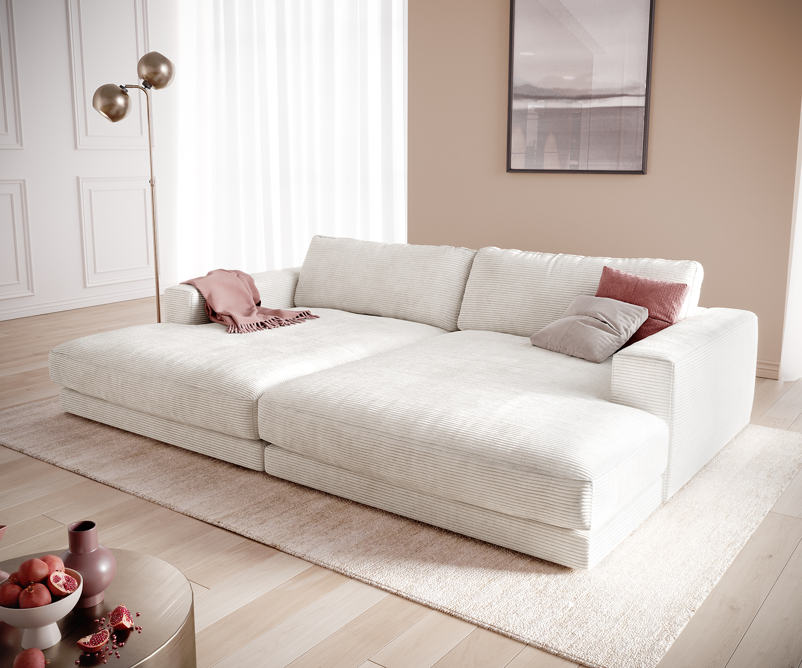 DELIFE Big-Sofa Cubico 290×170 cm Cord Beige, Big Sofas