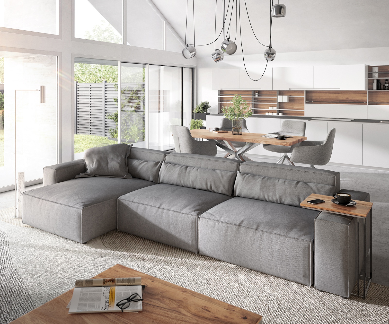 DELIFE Ecksofa Sirpio XL 370×170 cm Mikrofaser Grau, Ecksofas