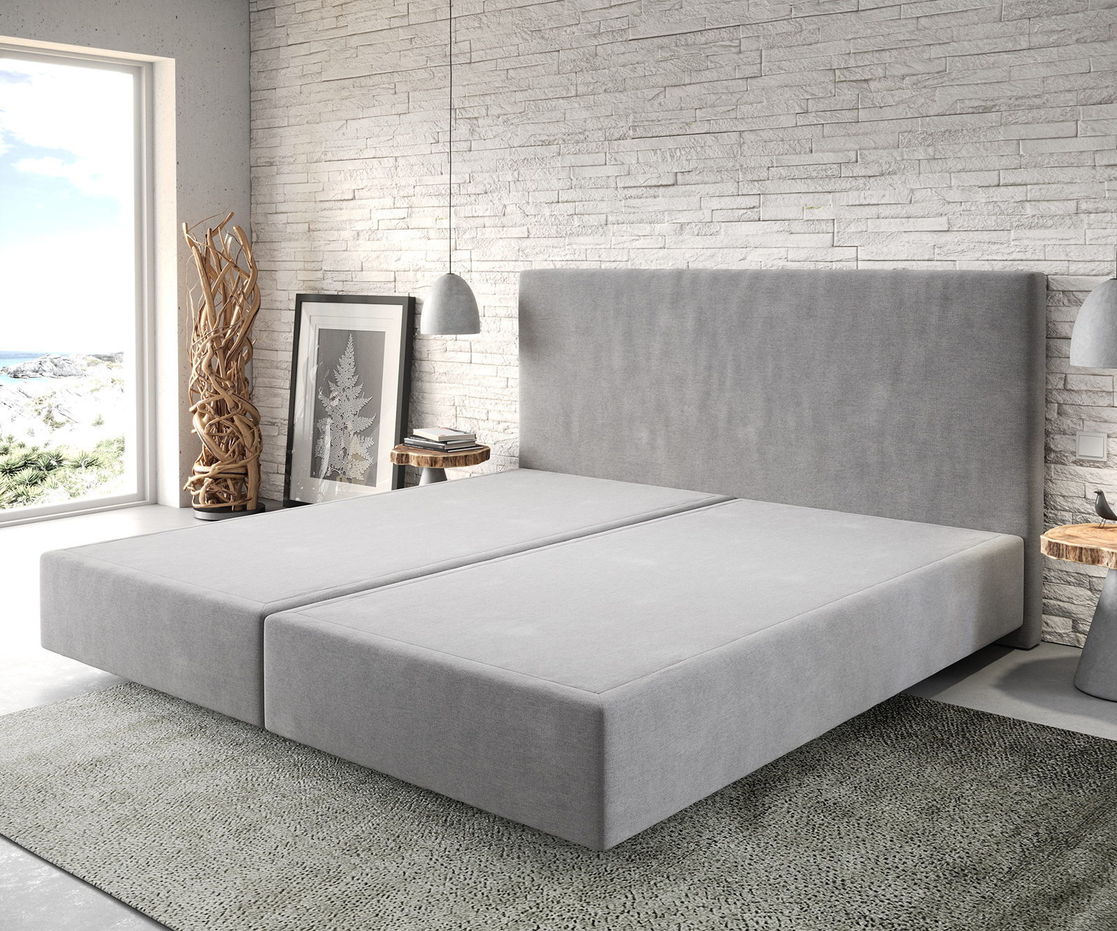 DELIFE Boxspringgestell Dream-Well Mikrofaser Grau 200×200 cm, Boxspringbetten