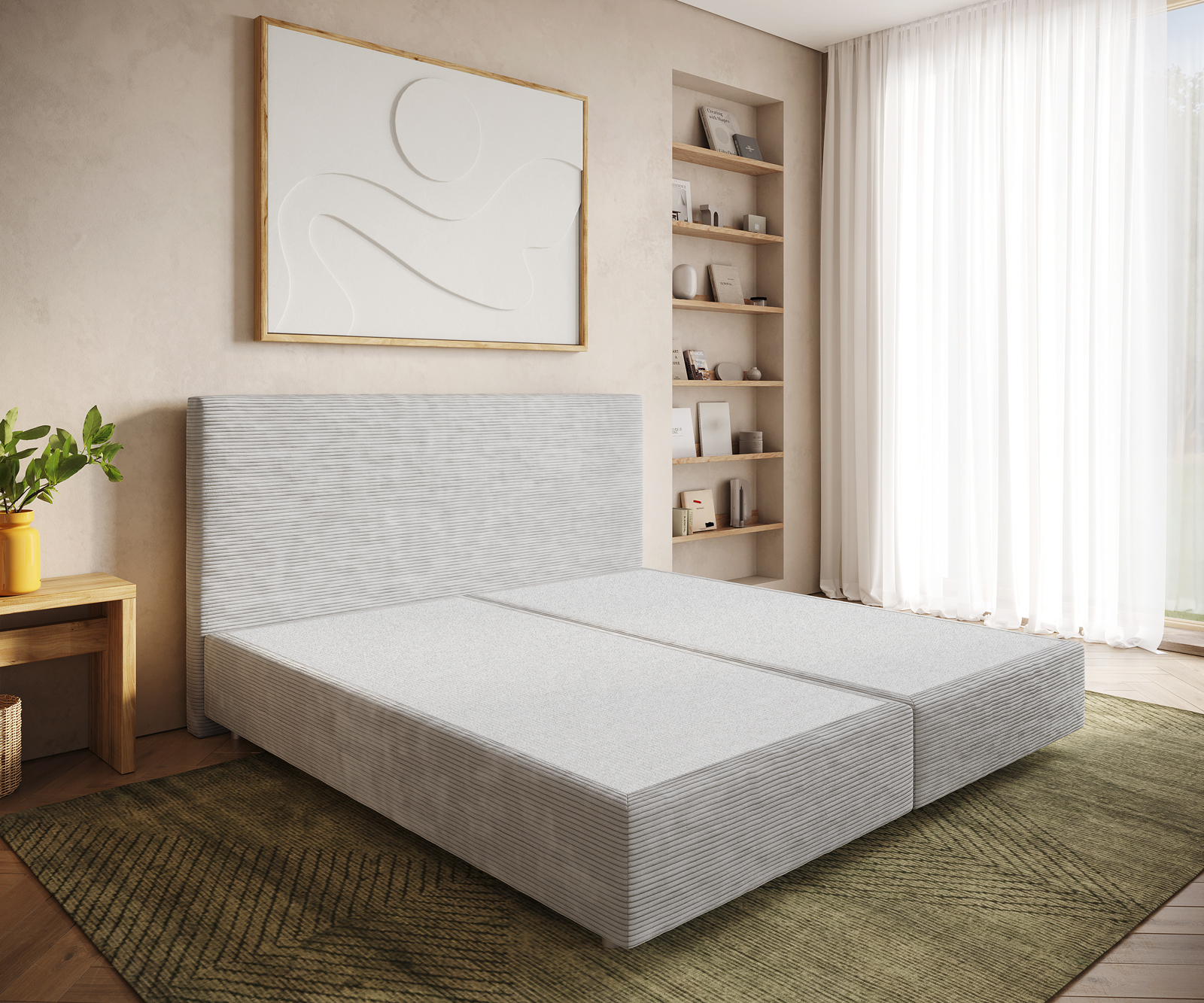 DELIFE Boxspringgestell Dream-Well Cord Silbergrau 200×200 cm, Boxspringbetten