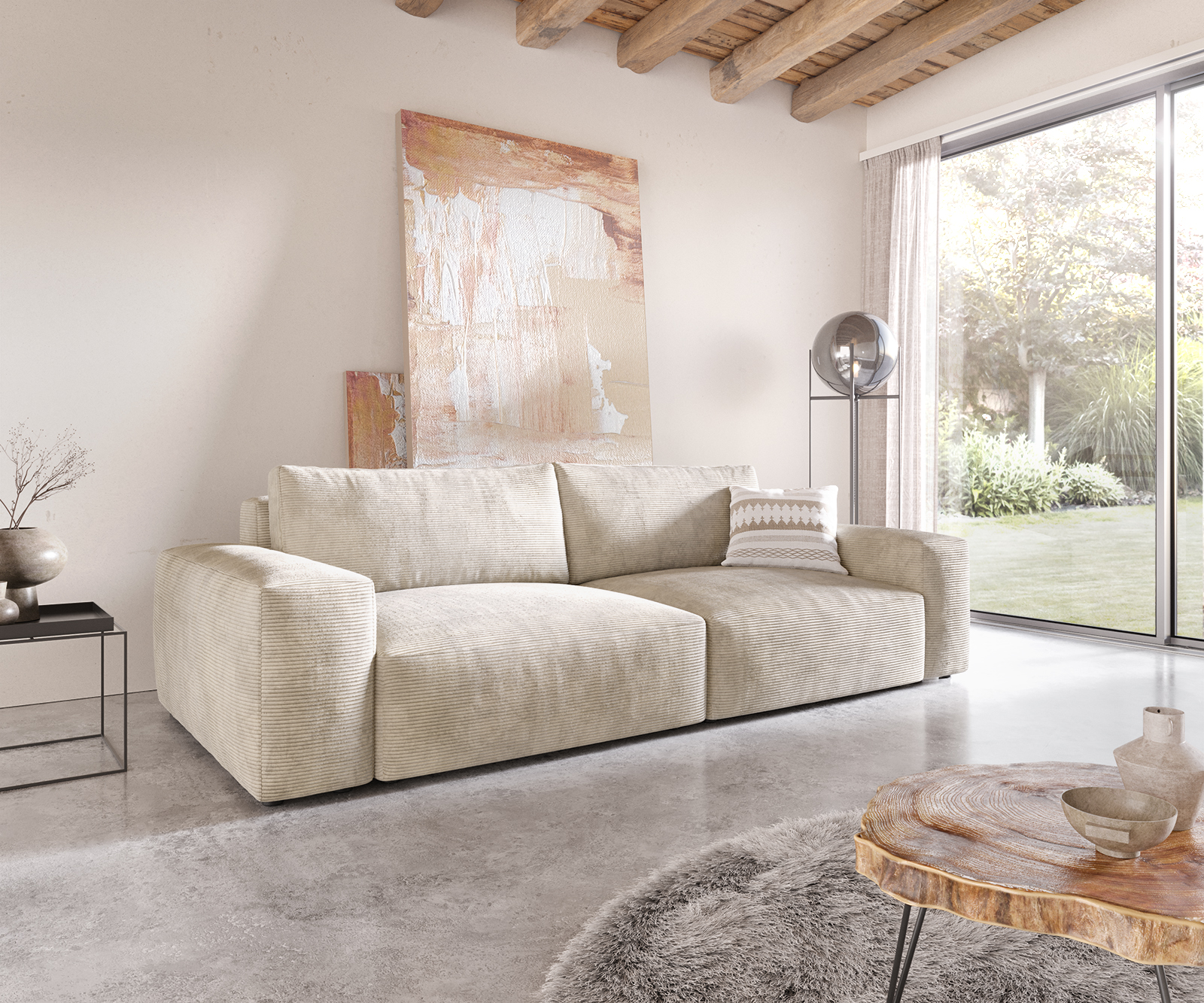 DELIFE Big-Sofa Lanzo XL 270×130 cm Cord Beige, Big Sofas