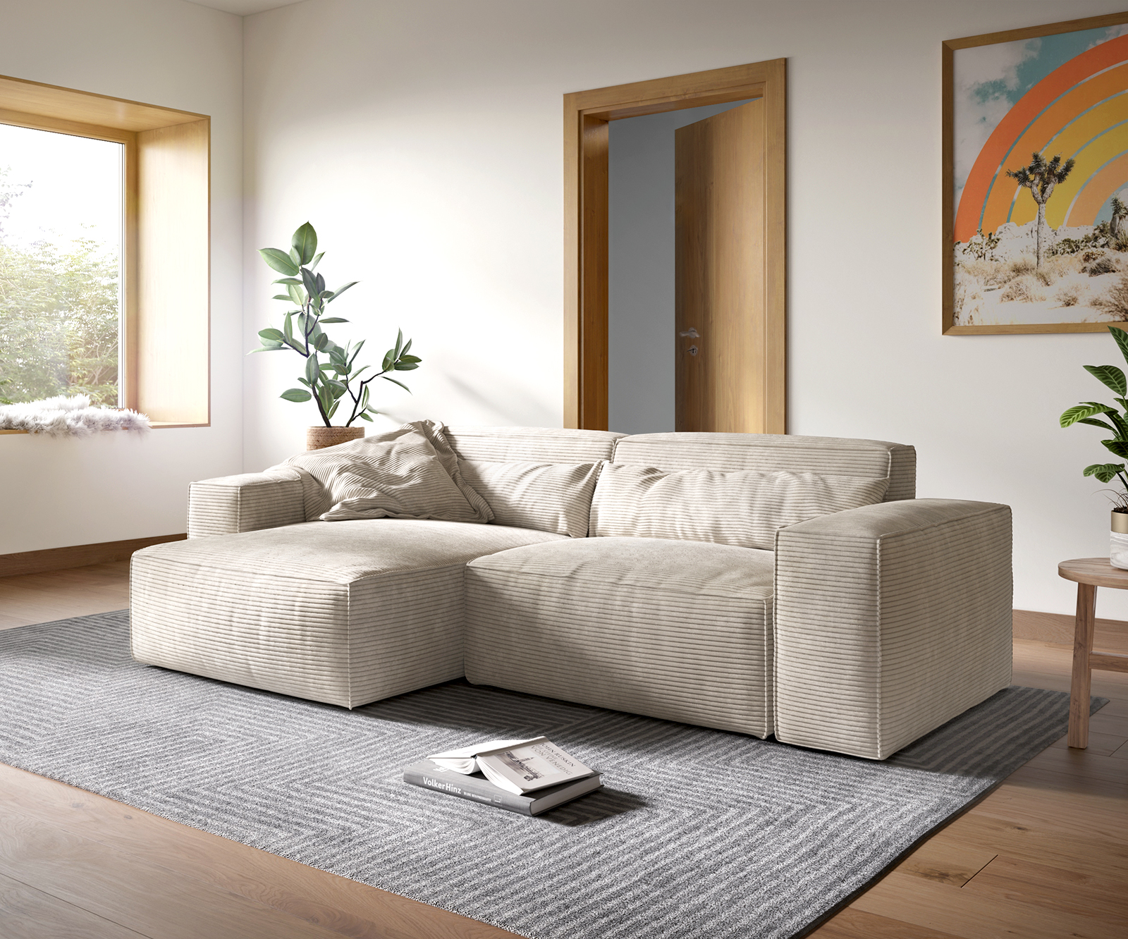 DELIFE Ecksofa Sirpio XL 270×170 cm Cord Beige Recamiere variabel, Ecksofas