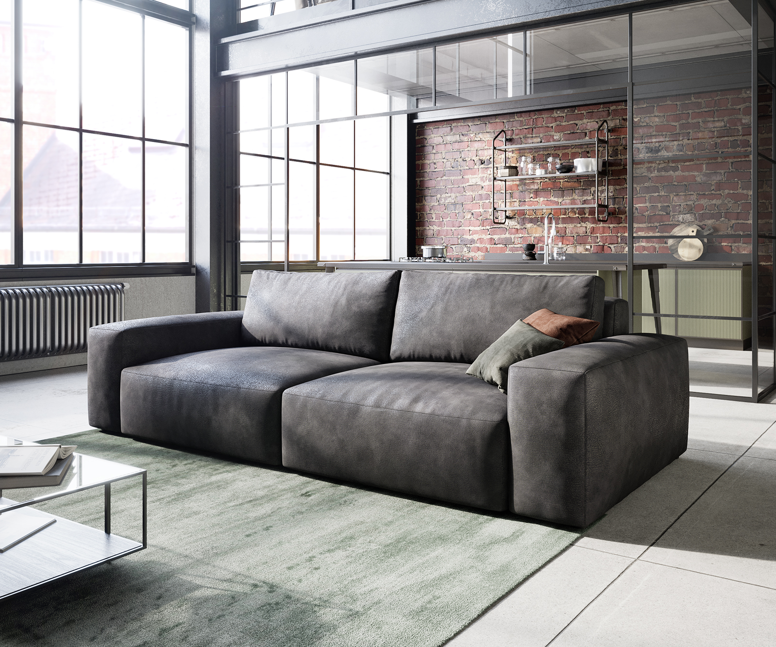 DELIFE Big-Sofa Lanzo L 260×110 cm Lederimitat Vintage Anthrazit, Big Sofas