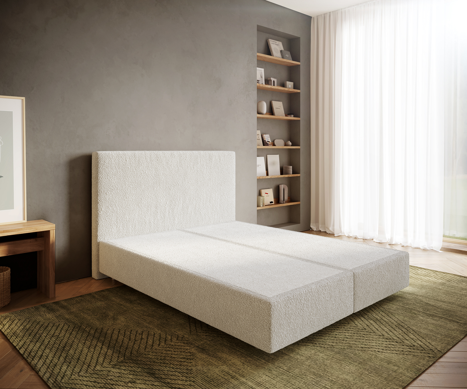 DELIFE Boxspringgestell Dream-Well 160×200 cm Bouclé Creme-Weiß, Boxspringbetten