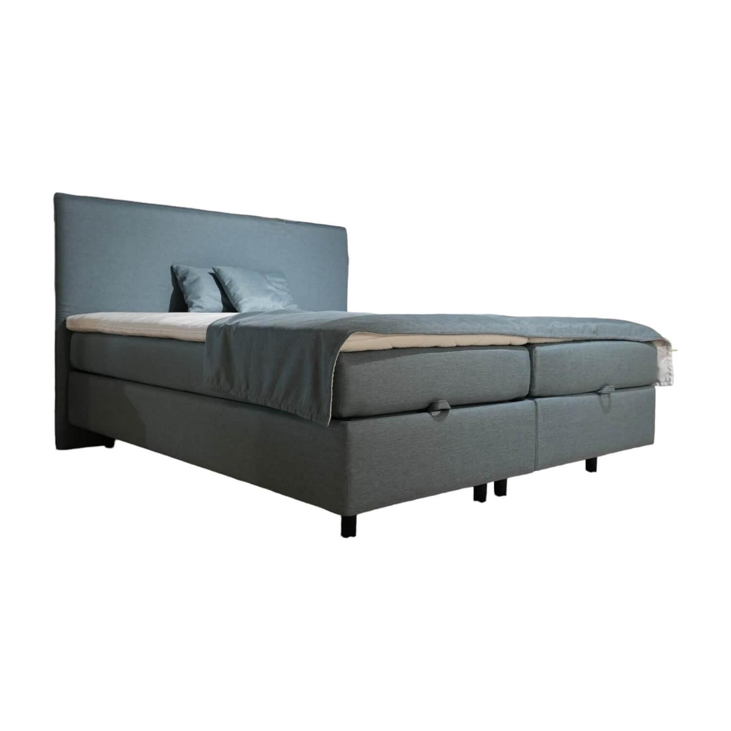 Boxspringbett Oregon 0561041 Stoff 2260 Plaid Grau Füße Schwarz Kopfteil Abgerun…