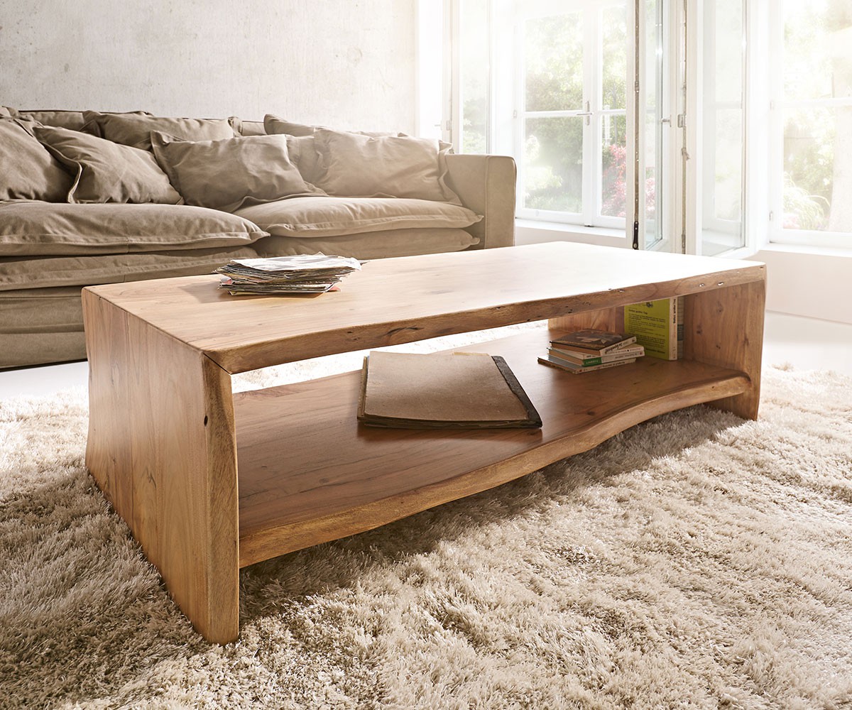 DELIFE Couchtisch Live-Edge 130×60 cm Akazie Natur Baumkante, Couchtische, Baumkantenmöbel, Massivholzmöbel, Massivholz