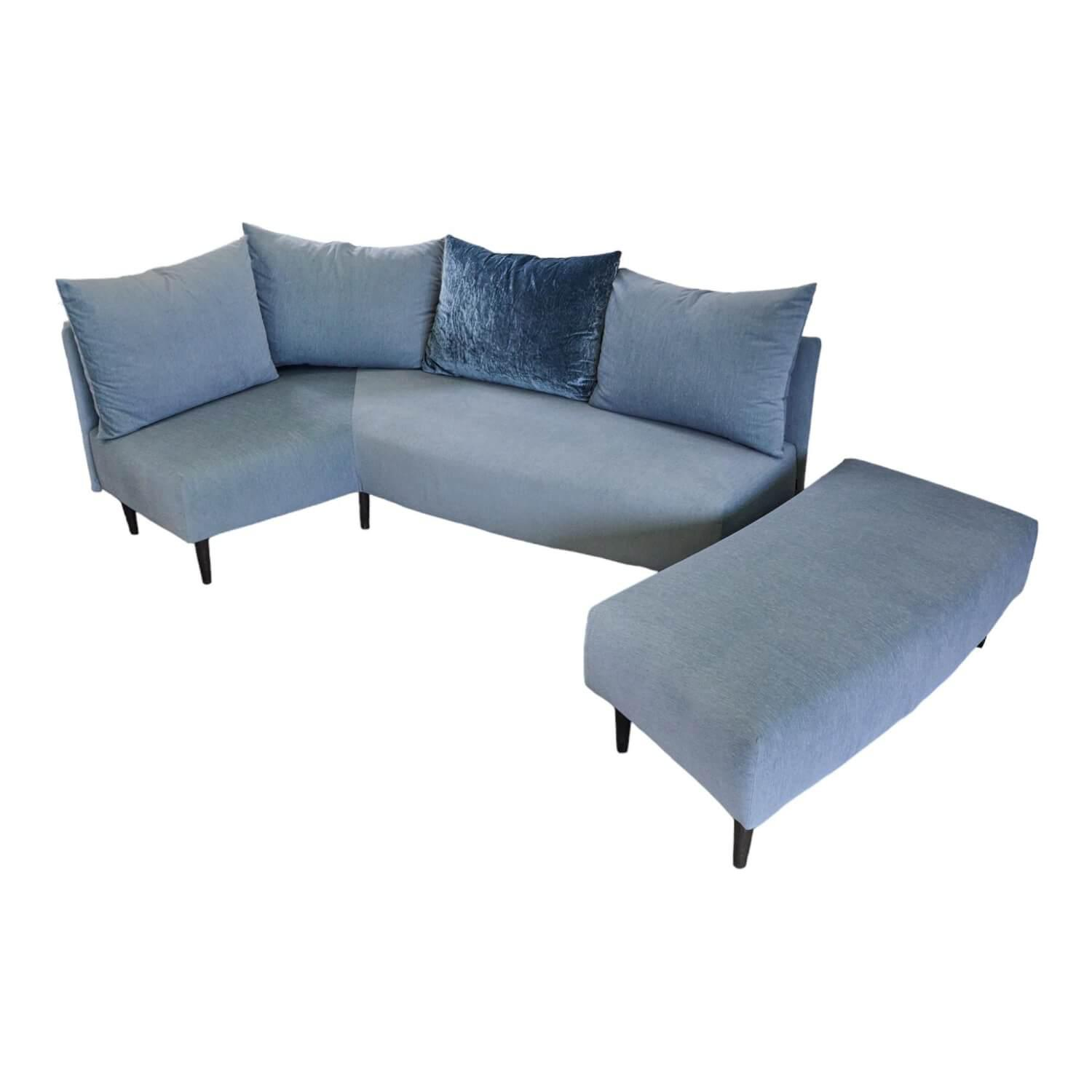 Ecksofa Taipei Stoff Still Hellblau Holzfuß Braun Mit Schlaffunktion Und Hocker …