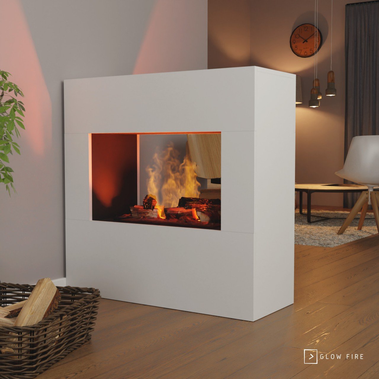 Glow Fire Goethe Elektrokamin Weiß OMC 600 mit Deluxe Echtholzdekoration