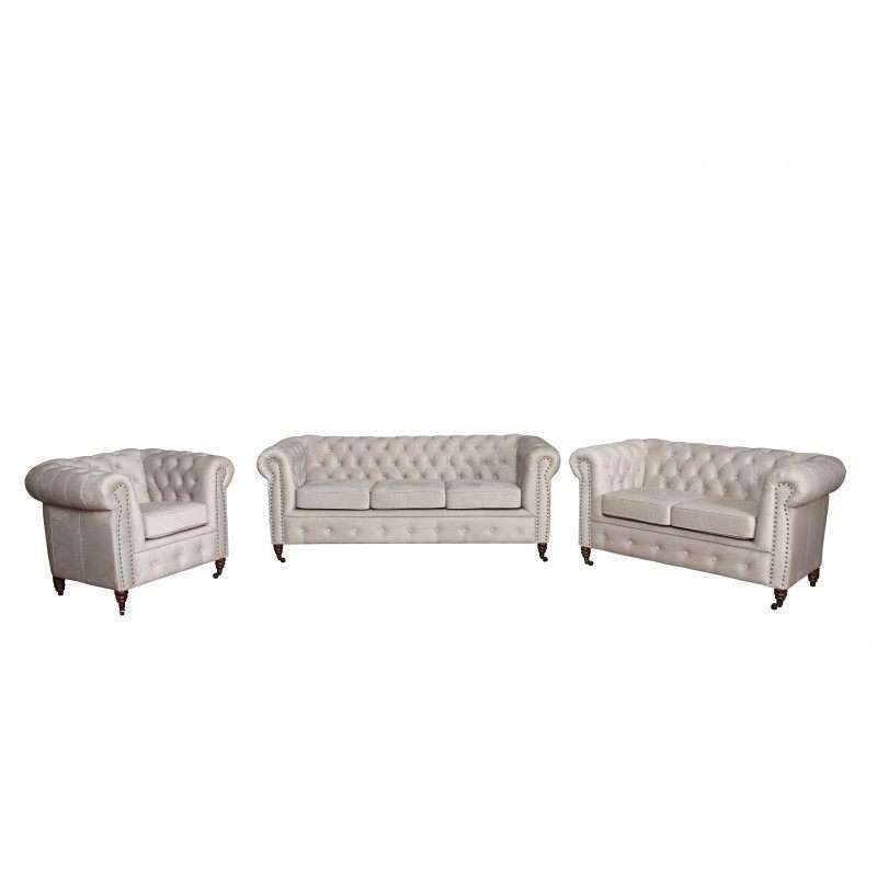 RIFREDI 3er-Set (2-Sitzer, 3-Sitzer, Sessel) im Chesterfield-Stil – Stoffausw…