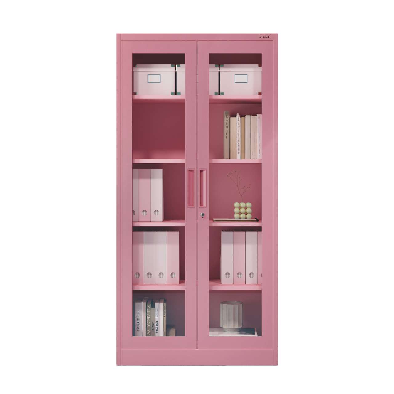 Vitrinenschrank AMELIA, 900 x 1850 x 400 mm, Fresh Style: puderrosa