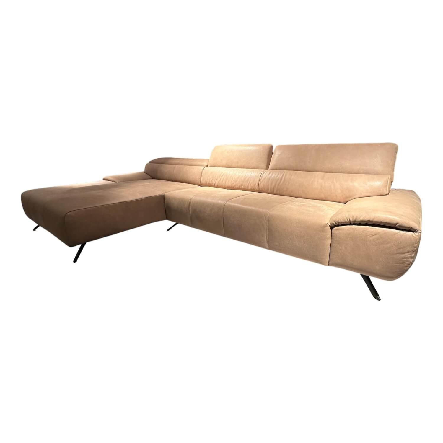 Ecksofa Siviglia Leder True Nature Sand Braun Gestell Metall Schwarz