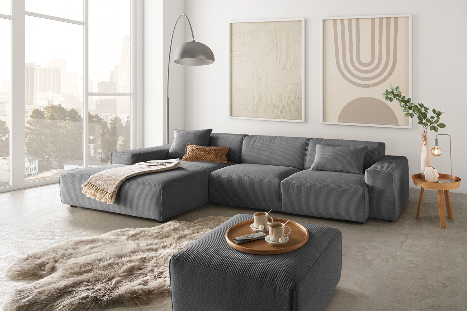 KAWOLA Sofa RANI Ecksofa Cord grau