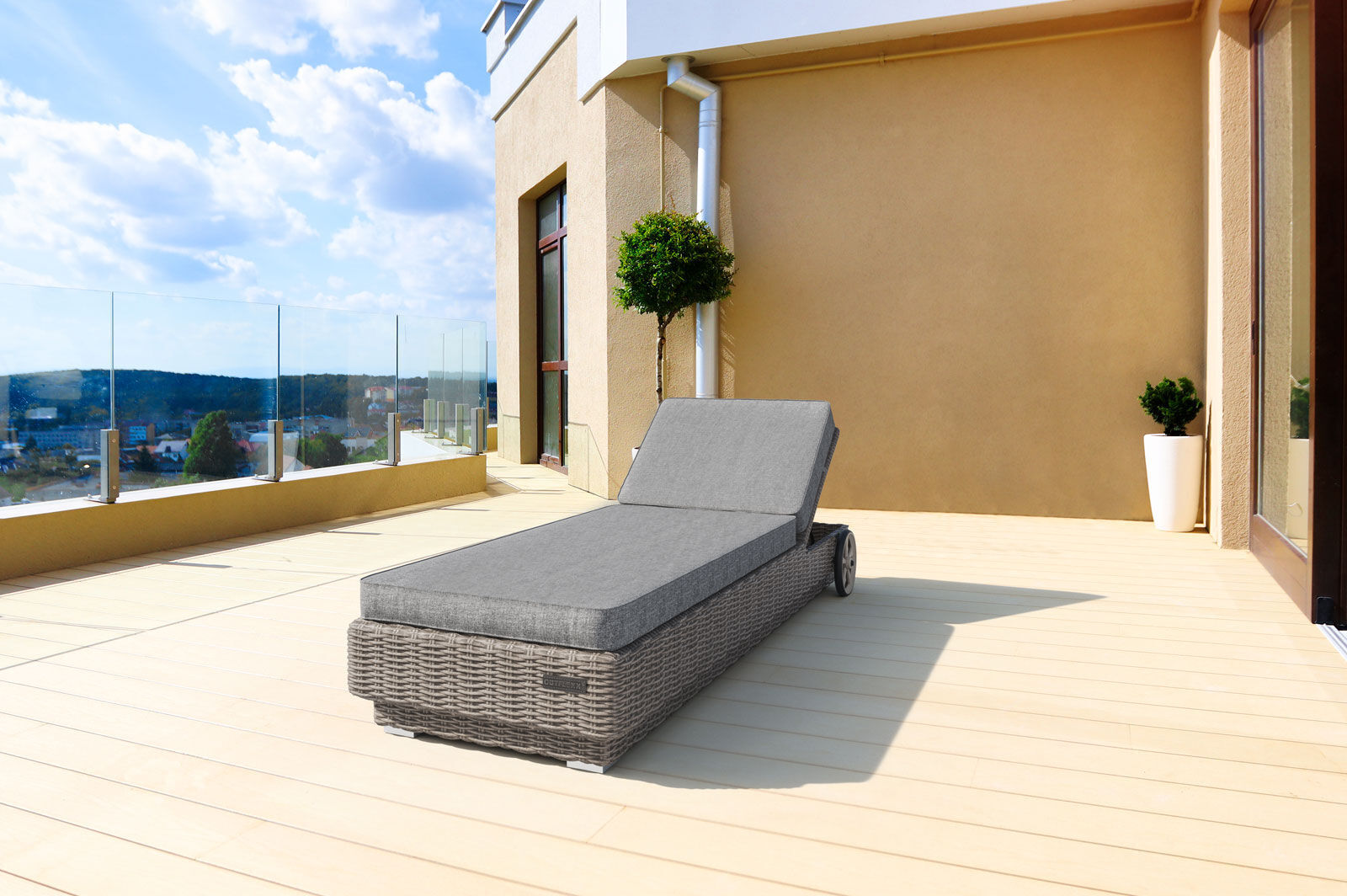 B-Ware: OUTFLEXX Rollliege, grau, Polyrattan, 200x70x27,5cm, Rückenlehne 5-fach verstellbar