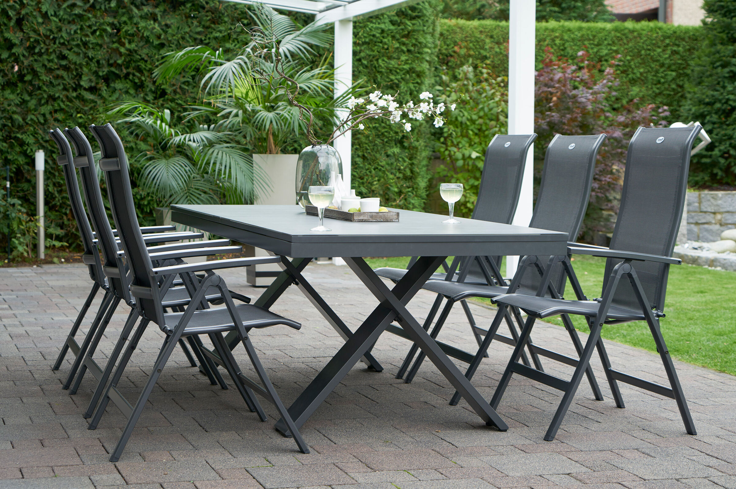 HARTMAN Sondermodell Xanadu / Alice Comfort Set, xerix/anthrazit, Alu/Glaskeramik, 6 Multipositionssessel, 220/280x100cm