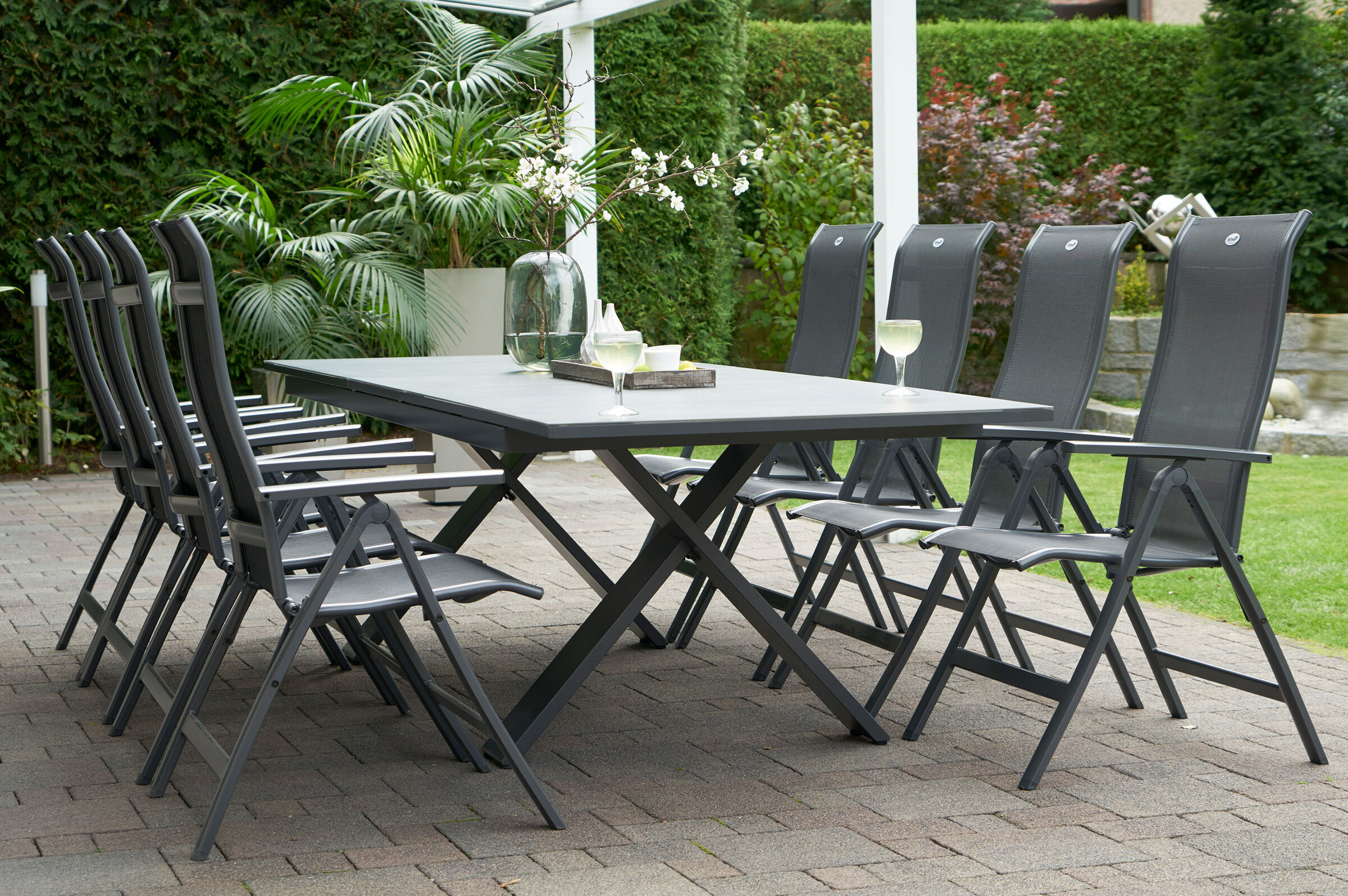 HARTMAN Sondermodell Xanadu / Alice Comfort Set, xerix/anthrazit, Alu/Glaskeramik, 8 Multipositionssessel, 220/280x100cm