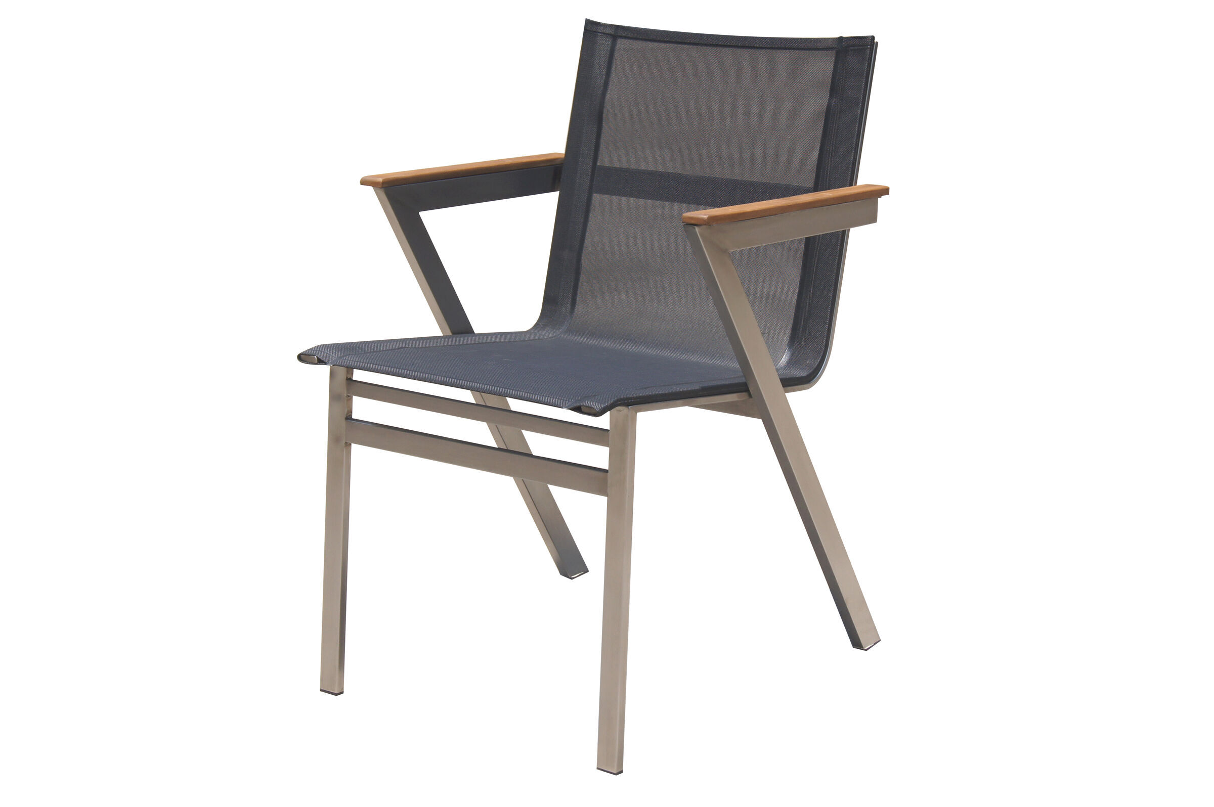 OUTFLEXX Stapelsessel, schwarz, FSC-Teak / Edelstahl / Textilene, 60x56x85 cm, modernes Design