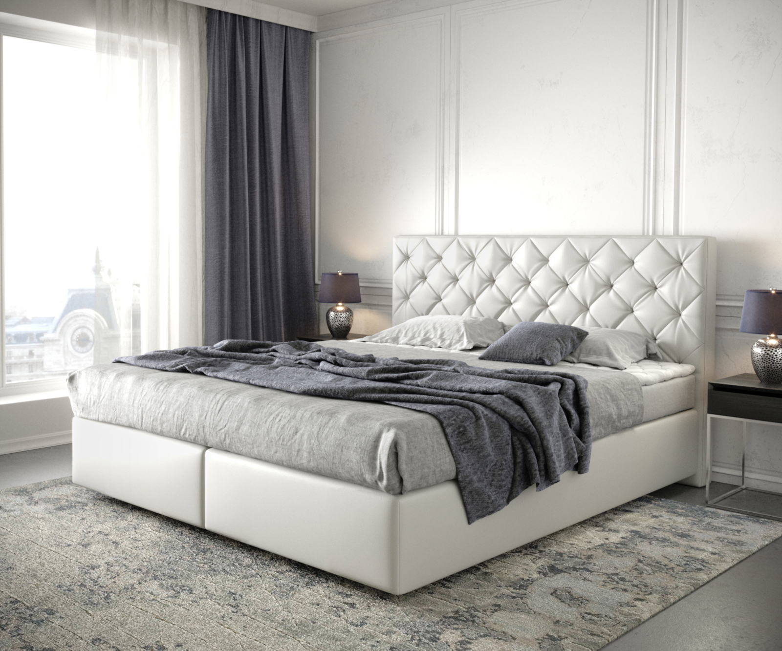 DELIFE Boxspringbett Dream-Great 180×200 cm Kunstleder Weiß mit Matratze und Topper, Boxspringbetten