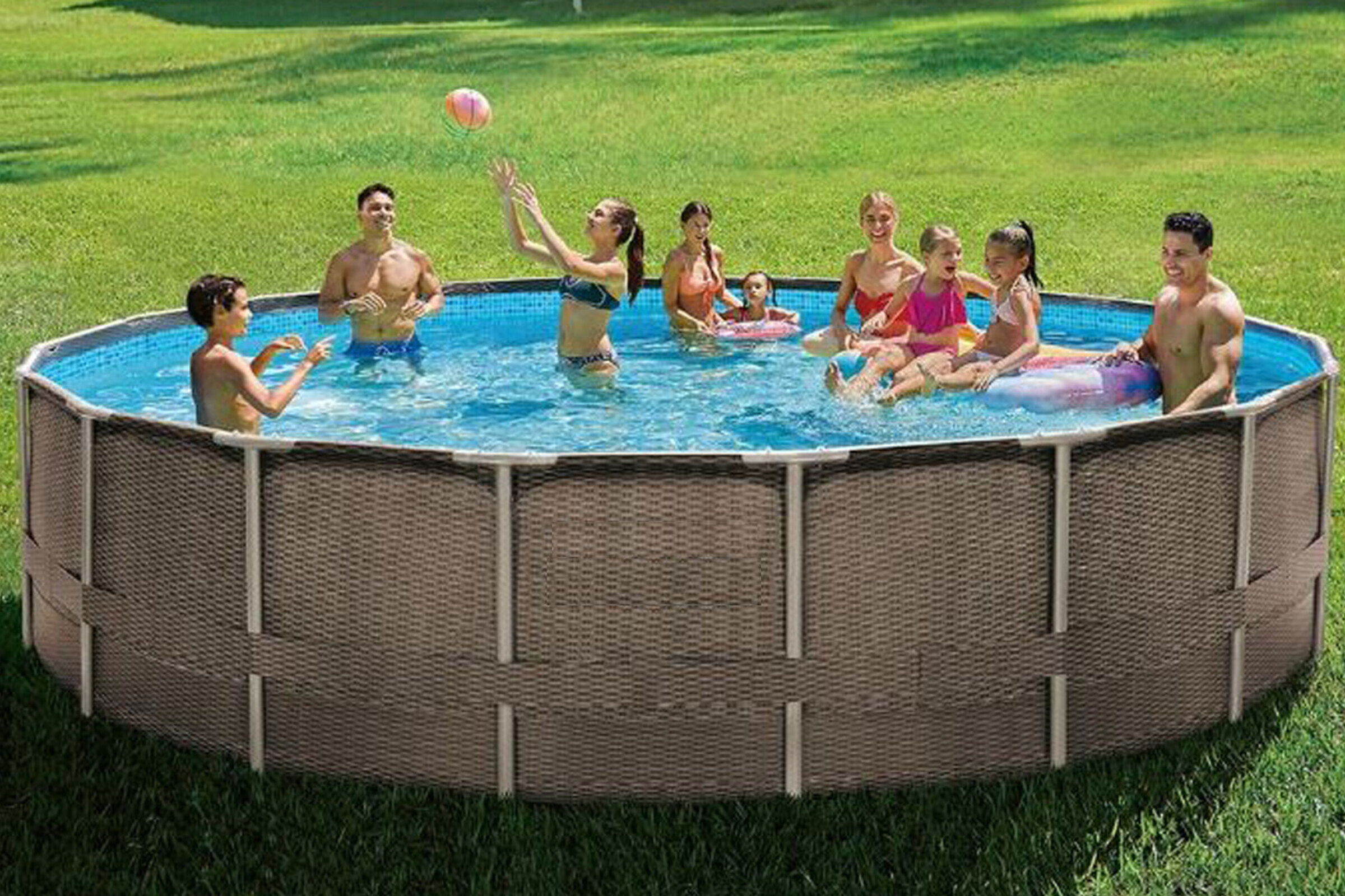 B-Ware: OUTTECH Premium FRAME Pool, Rattanoptik, PVC/Stahl, Ø488×122 cm, jede Menge Zubehör inklusive, rund