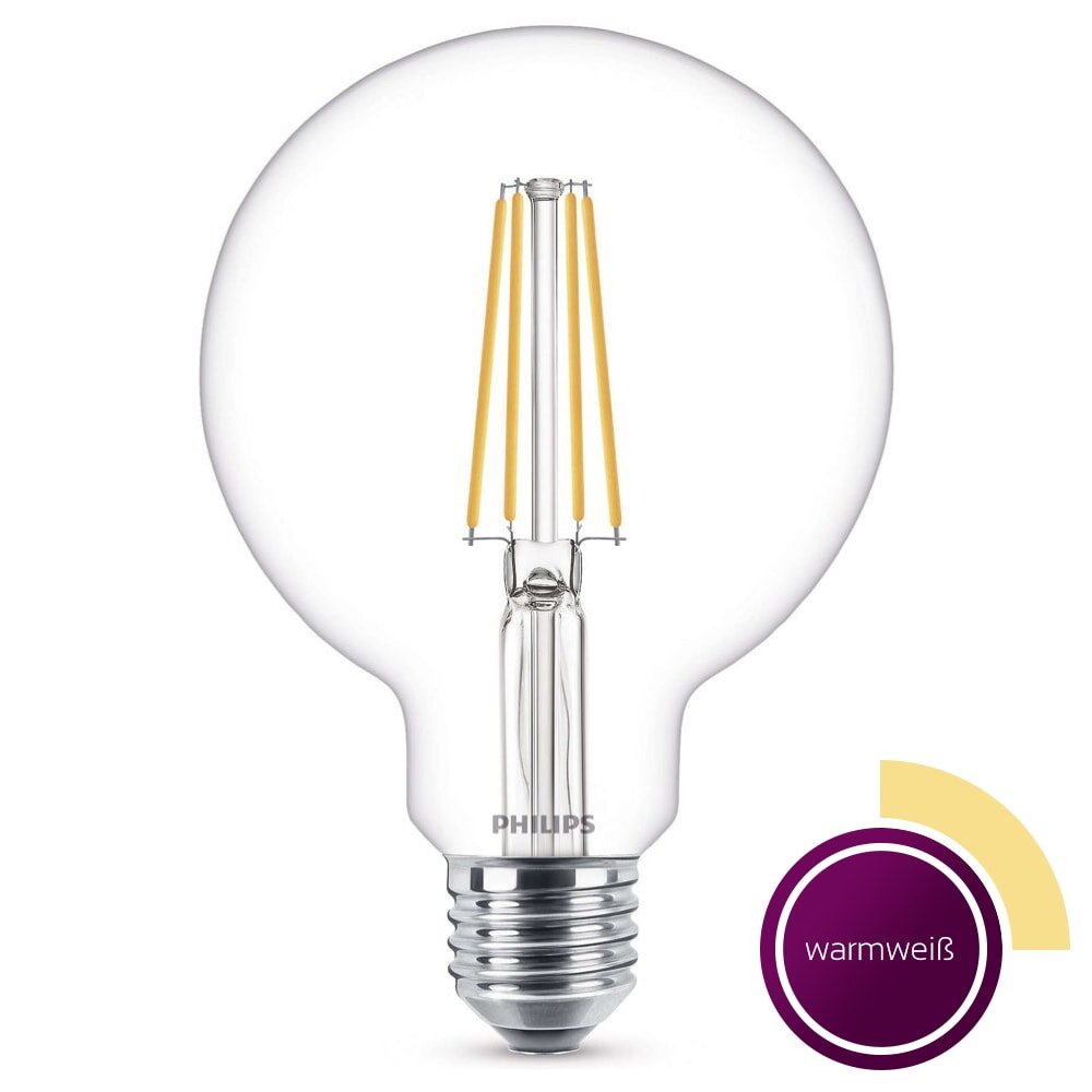 Philips LED Filament Lampe ersetzt 60W E27 Globe – G93 7W 806lm 2700K Einerpack