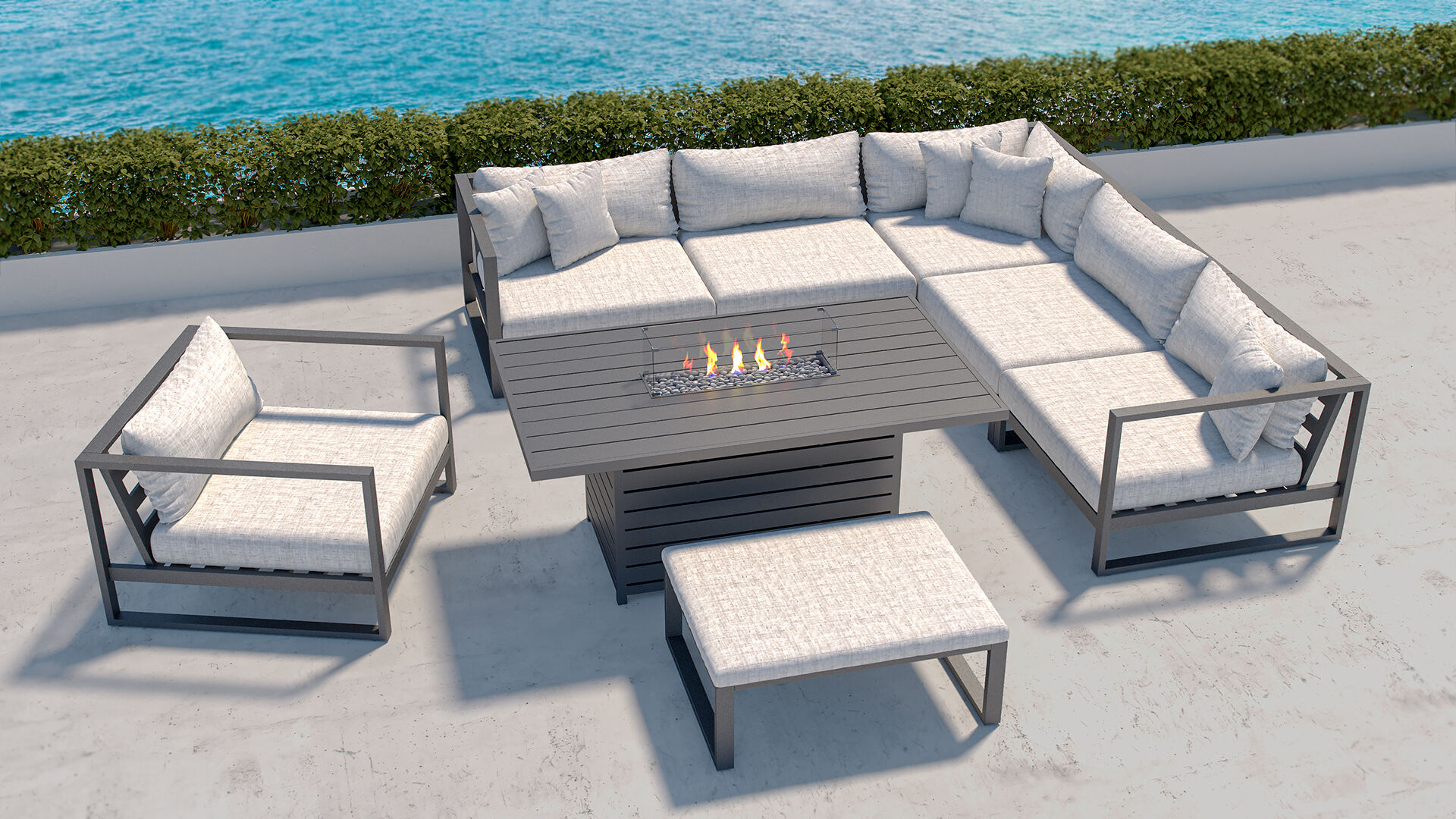 ARTELIA Matteo L Gartenlounge mit Feuertisch für 6 Personen, anthrazit/grau, Alu/Polyacryl, flexibel verstellbar