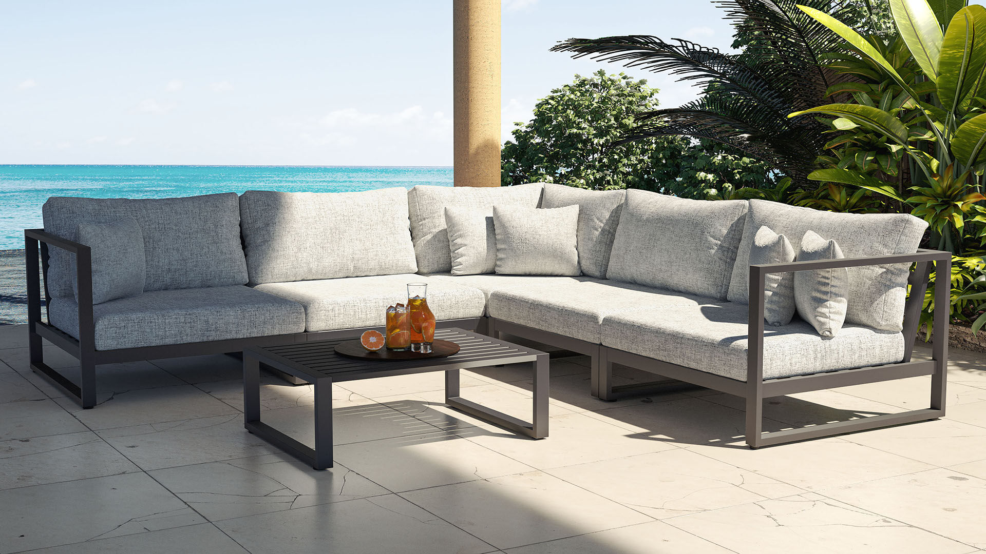 ARTELIA Matteo Corner Gartenlounge, anthrazit/grau, Alu/Polyacryl, Ecklounge inkl. Couchtisch & Kissen