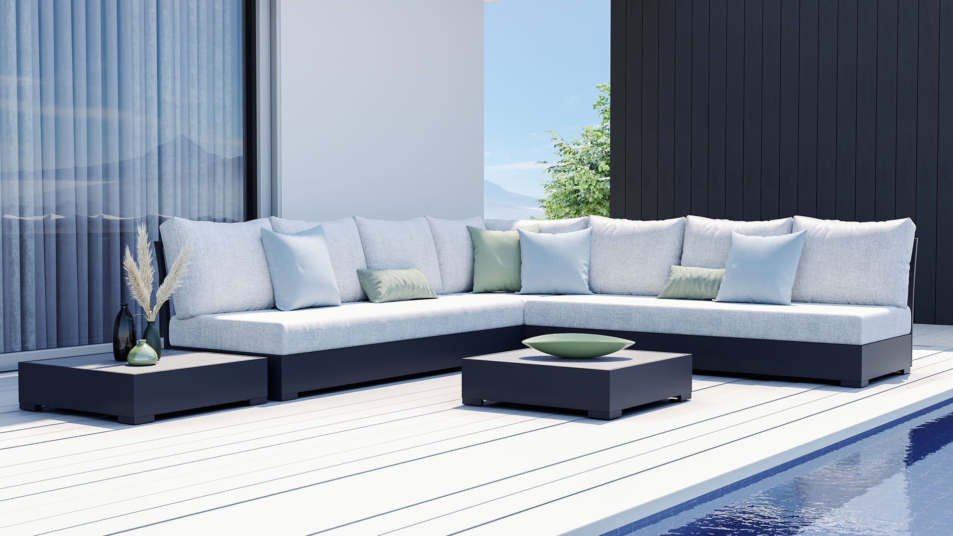 ARTELIA Sambesi Gartenlounge, anthrazit/grau, Alu/Polyacryl, Ecklounge inkl. 2 Beistelltische