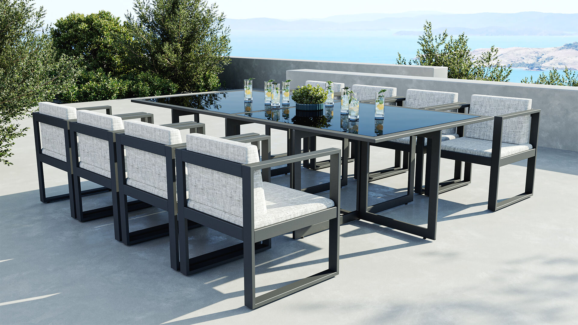 ARTELIA Ricardo Dining XL Garten-Essgruppe, anthrazit/grau, Alu/Glas, inkl. 8 Sessel