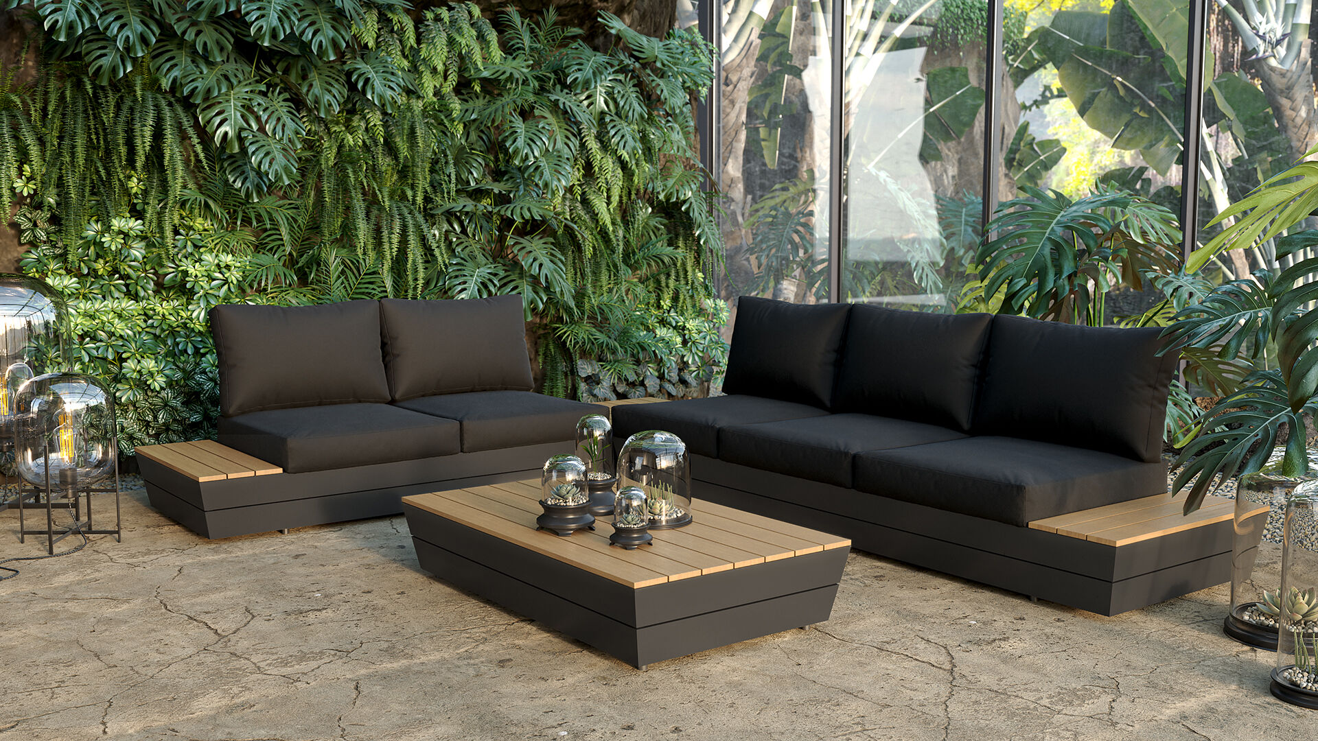 ARTELIA Delta Gartenlounge für 5 Personen mit Couchtisch, anthrazit/naturbelassen, Alu/Polywood, schmutzabweisend, inkl. Ablageflächen