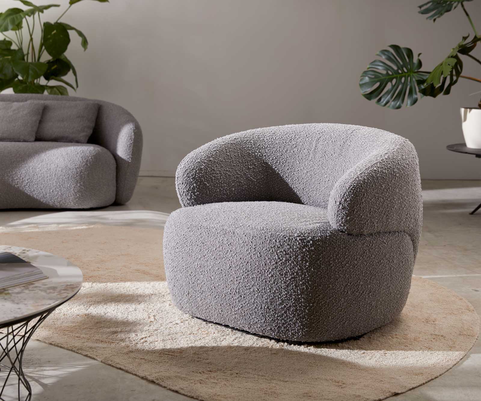 DELIFE Loungesessel Nova 88×88 cm Bouclé Silbergrau, Cocktailsessel