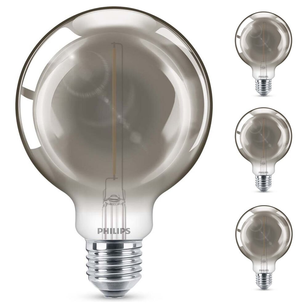 Philips LED Lampe ersetzt 11W, E27 Globe G93, grau, warmweiß, 115 Lumen, nicht dimmbar, 4er Pack