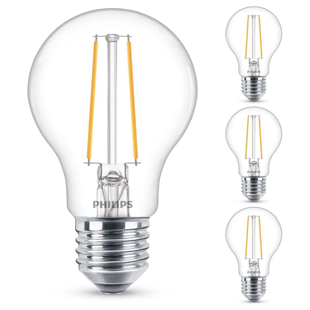 Philips LED Lampe ersetzt 15W, E27 Standardform A60, klar, warmweiß, 150 Lumen, nicht dimmbar, 4er Pack