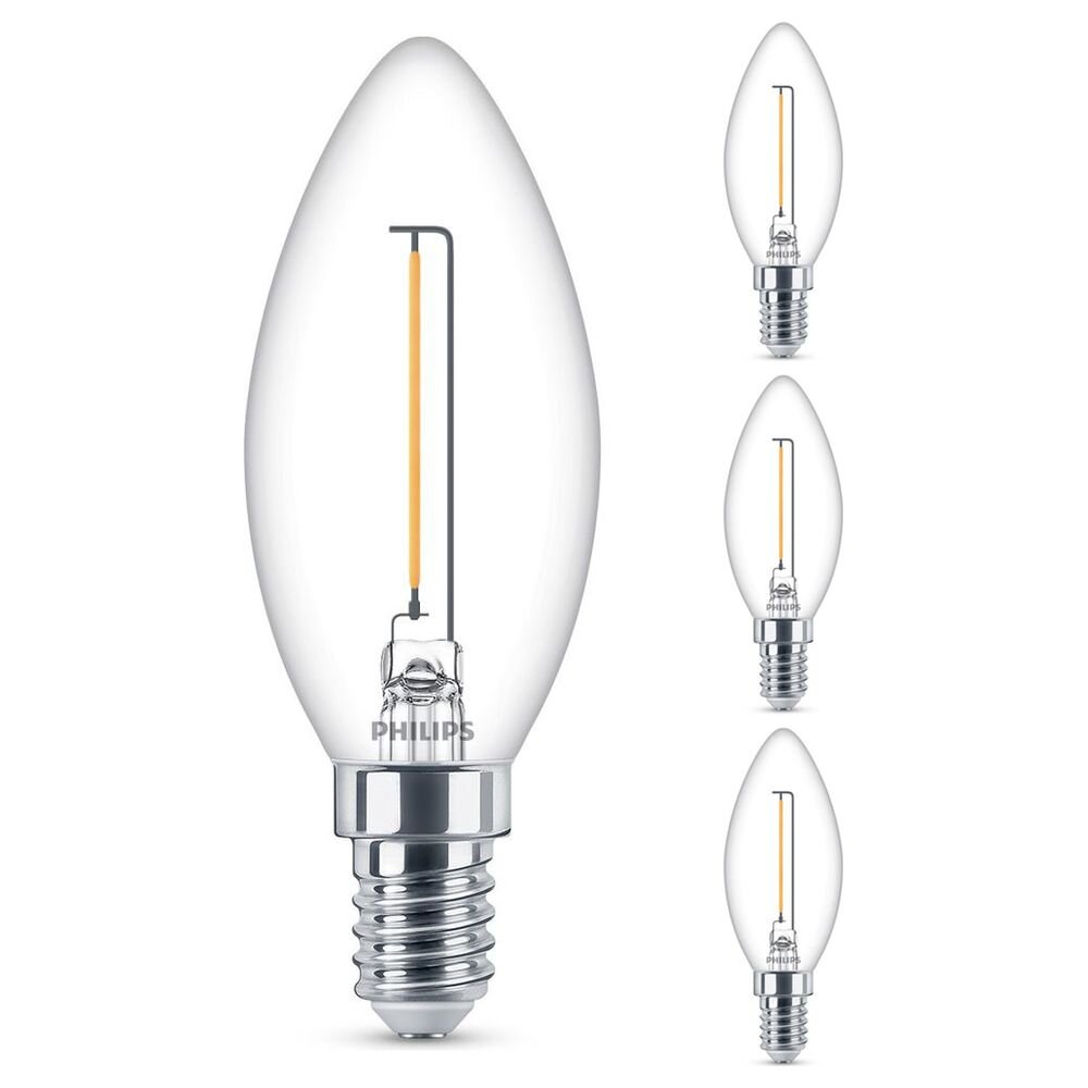 Philips LED Lampe ersetzt 15W, E14 Kerze B35, klar, warmweiß, 136 Lumen, nicht dimmbar, 4er Pack