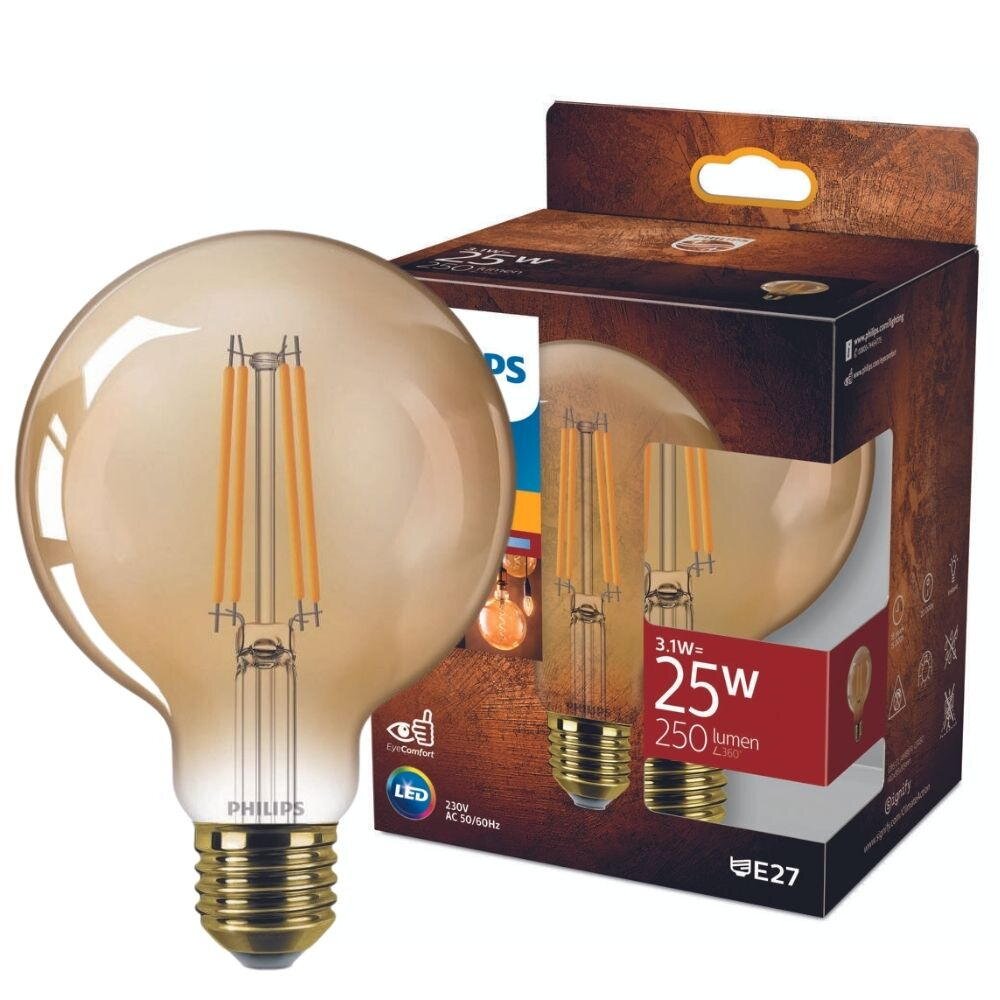 Philips Vintage LED Filament Lampe ersetzt 25W E27 Globe – G93 3,1W 250lm 1800K Einerpack