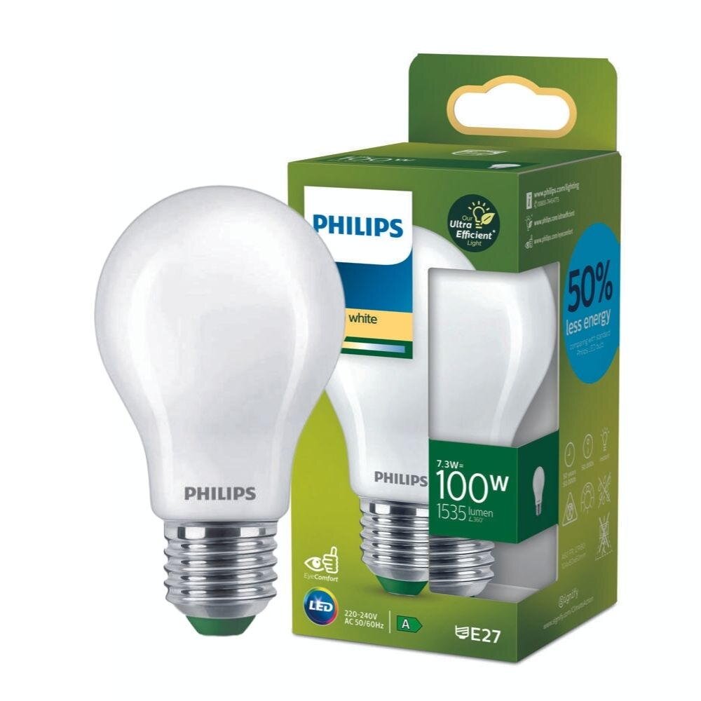 Philips LED Lampe E27 – Birne A60 7,3W 1535lm 2700K ersetzt 100W standard Einerpack