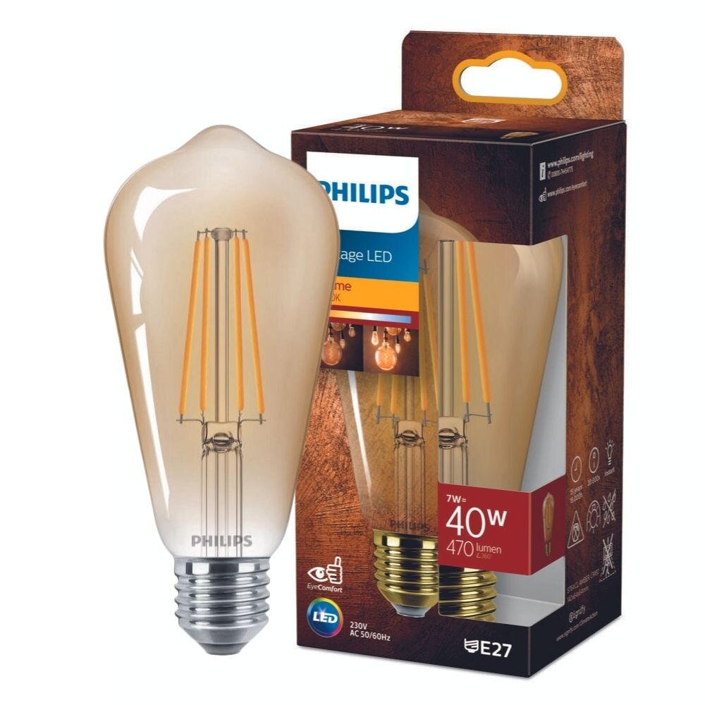 Philips Vintage LED Filament Lampe ersetzt 40W E27 ST64 Edisonform 7W 470lm 1800K Einerpack