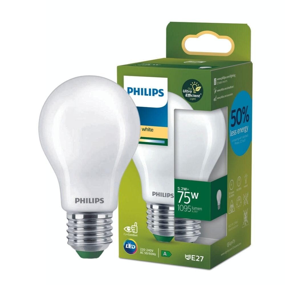 Philips LED Lampe E27 – Birne A60 5,2W 1095lm 2700K ersetzt 75W standard