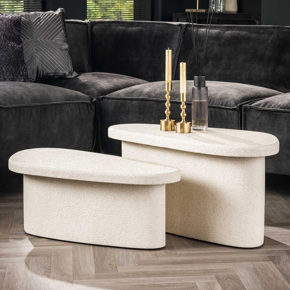 RINGO-Living Couchtisch Yaniel in Beige aus Stein 2er-Set 400x840x400mm